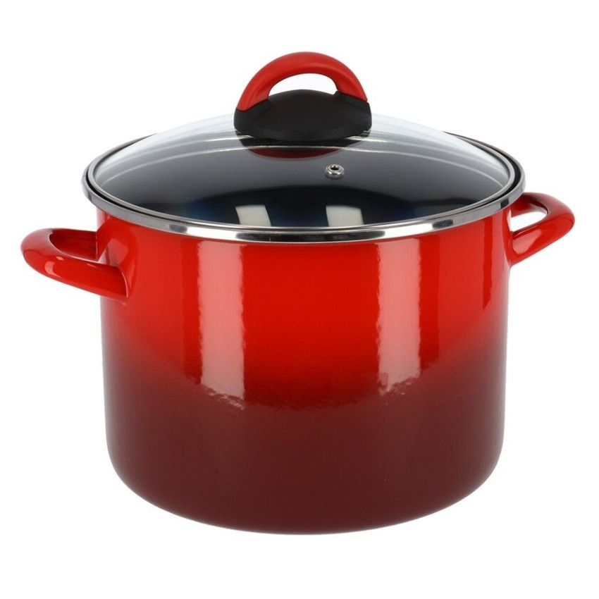 Rvs rode kookpan-soeppan met glazen deksel 20 cm 4,8 liter