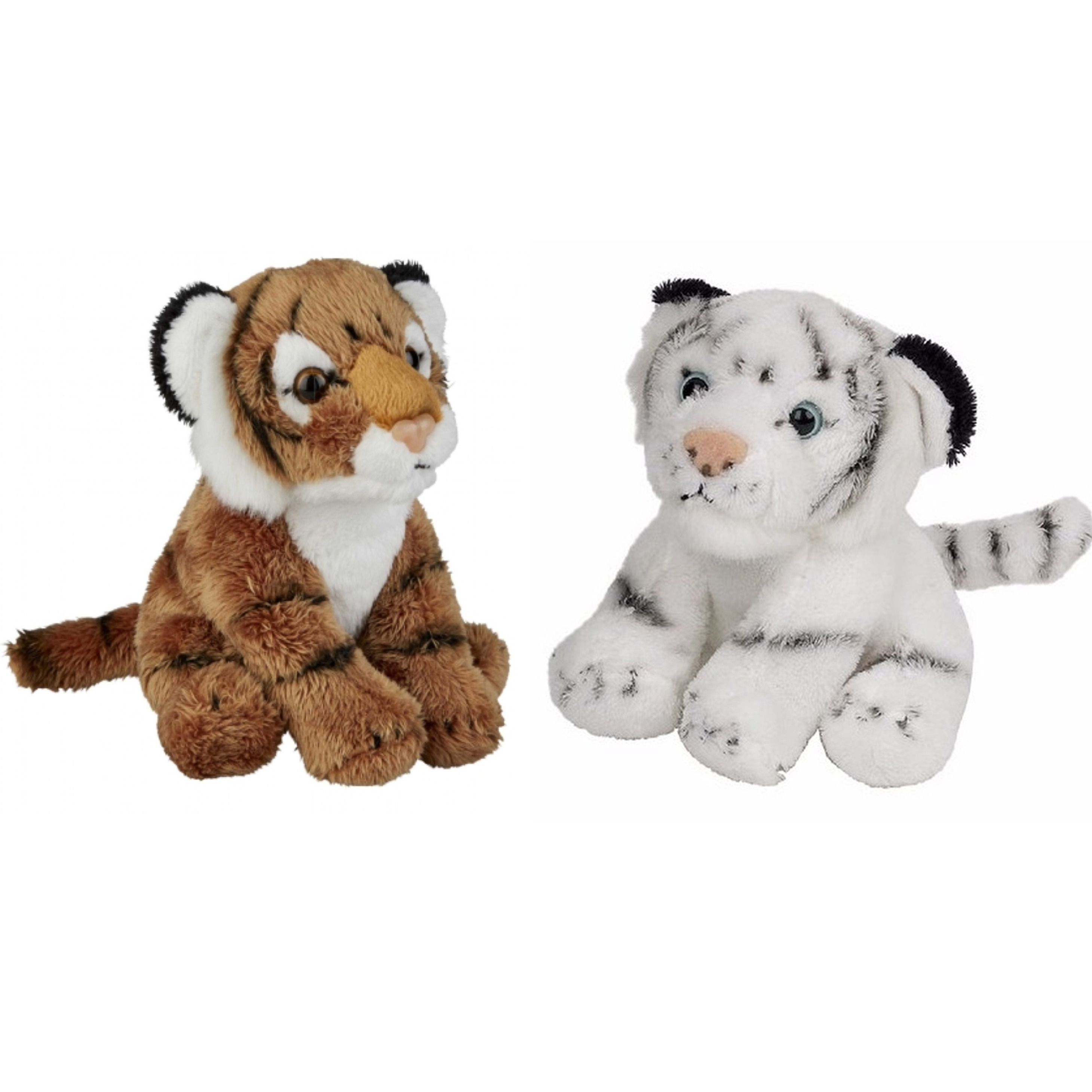 Safari dieren serie pluche knuffels 2x stuks Witte en Bruine Tijgers van 15 cm
