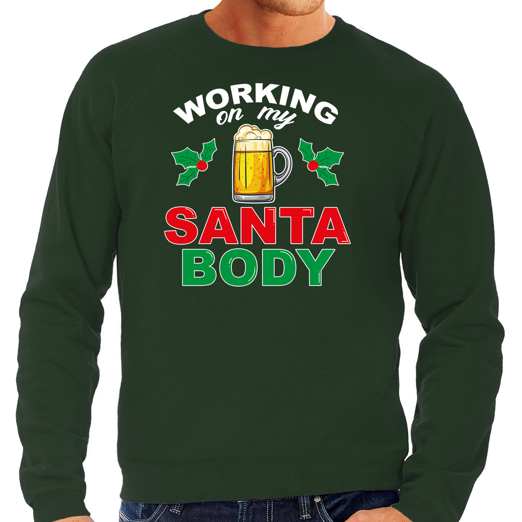 Santa body foute Kerstsweater-Kersttrui groen voor heren