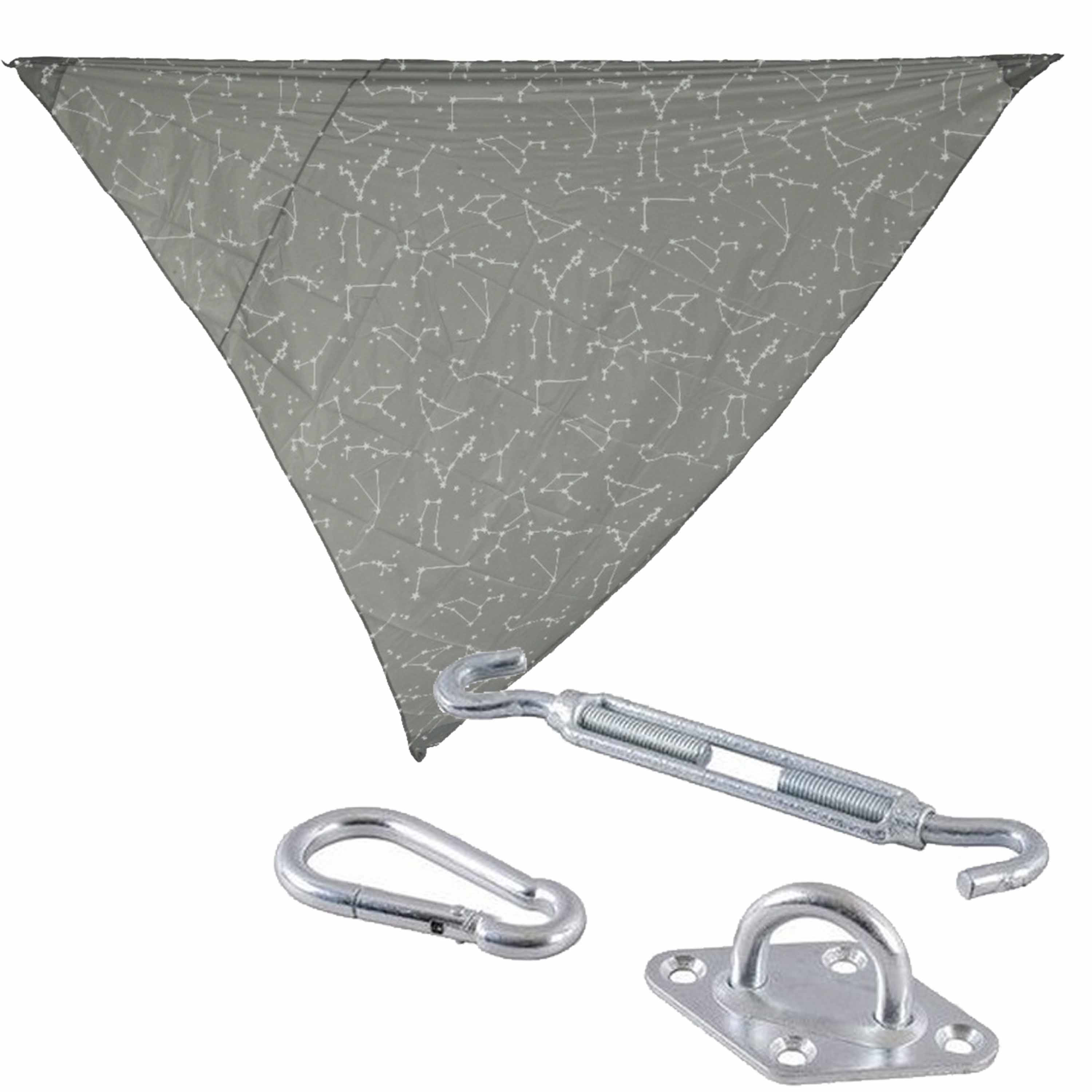 Schaduwdoek-zonnescherm driehoek grijs 3 x 3 x 3 meter met ophanghaken