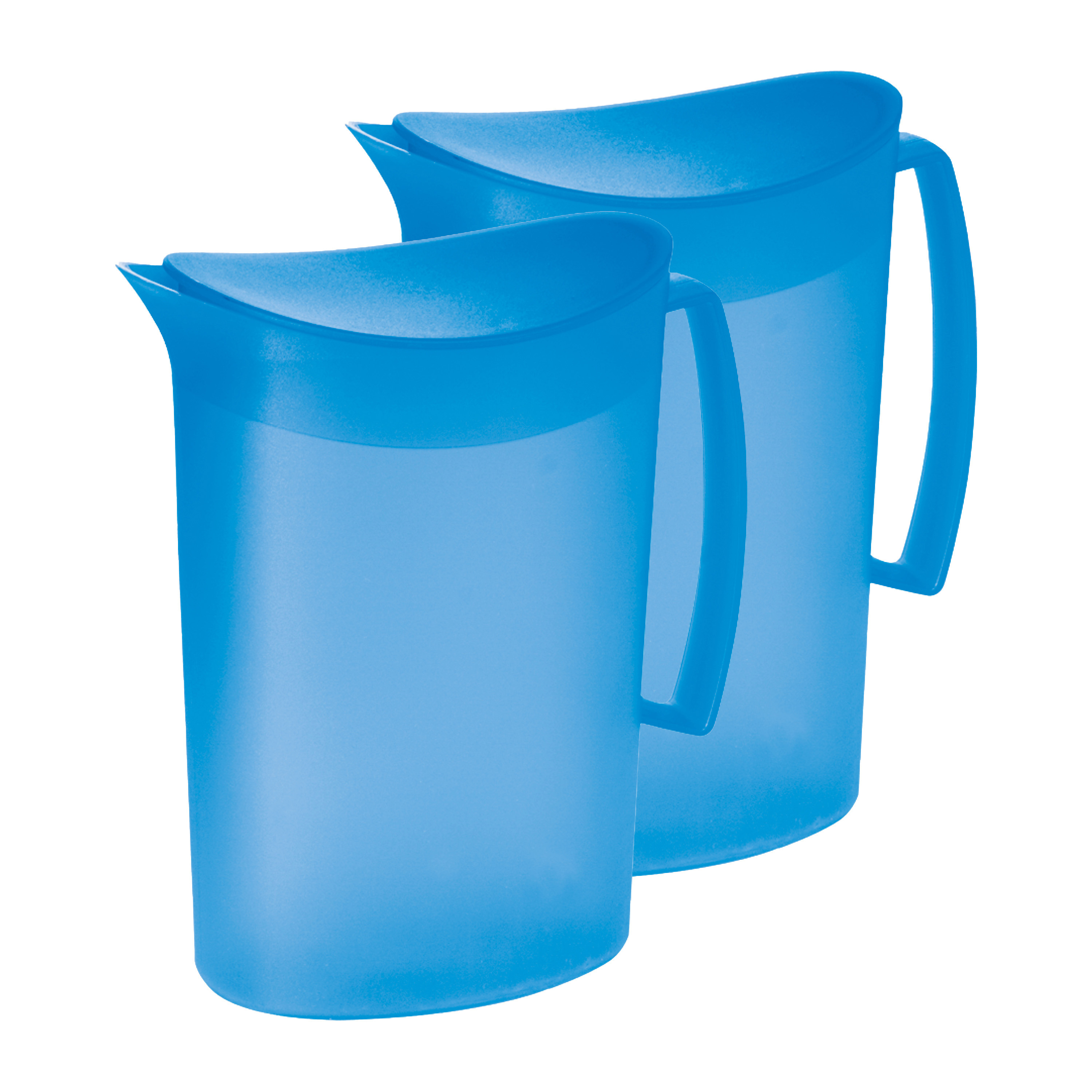 Schenkkan-waterkan met deksel 2x blauw 2 liter kunststof L20 x H23 cm