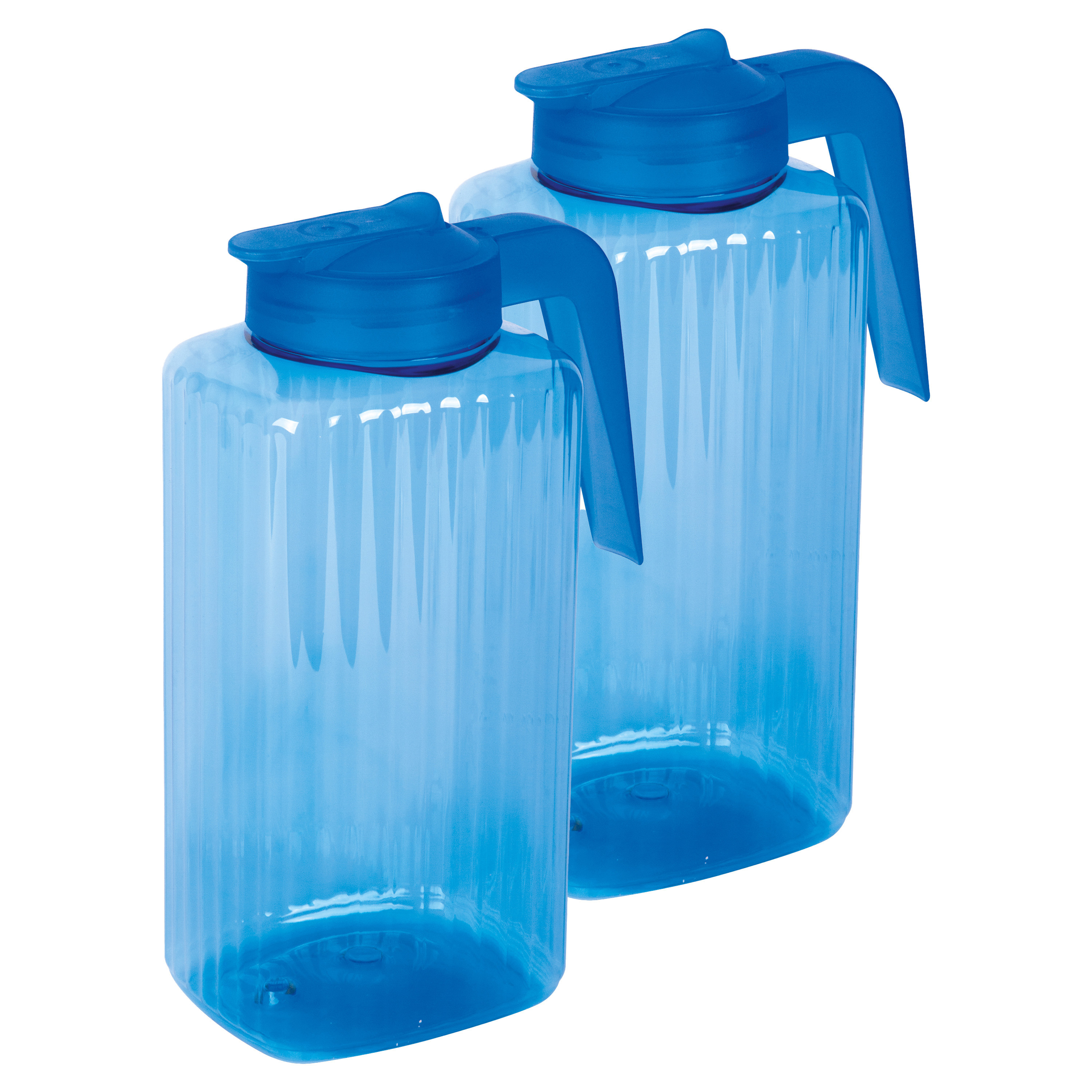 Juypal Hogar Schenkkan/waterkan met deksel - 2x - blauw - 2,2 liter - kunststof - L15 x H24 cm -