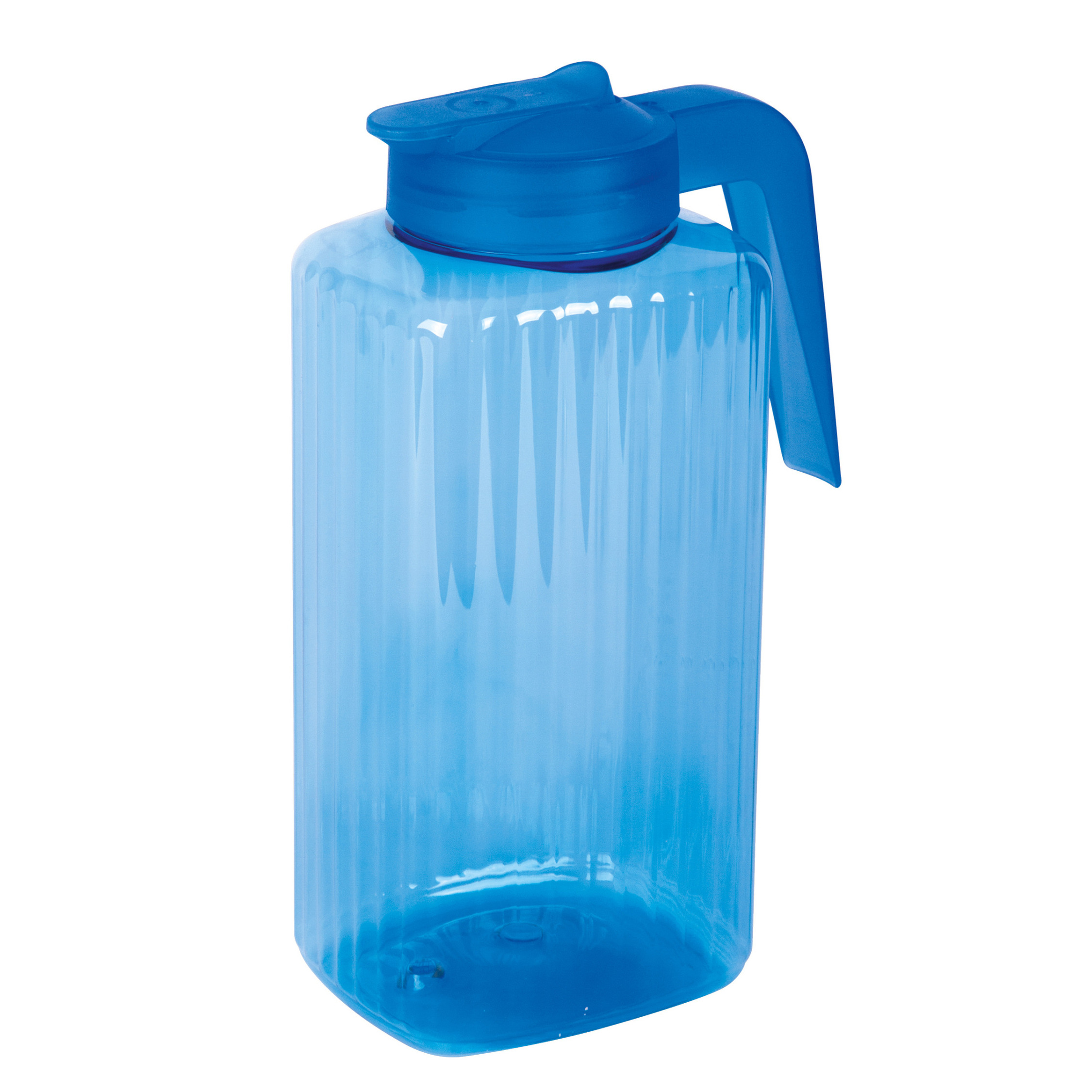 Schenkkan-waterkan met deksel blauw 2,2 liter kunststof L15 x H24 cm