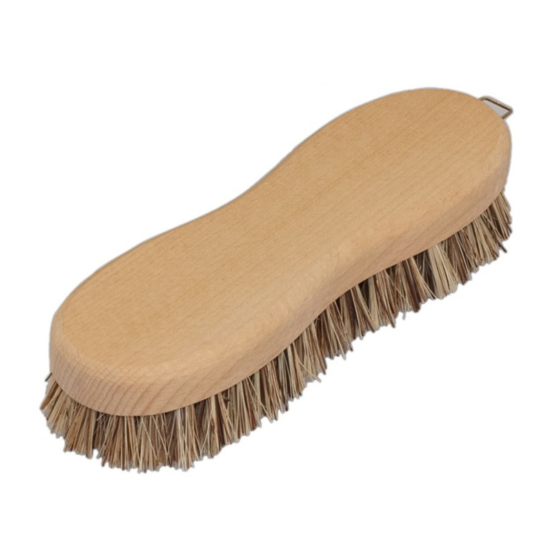 Schrobborstel van hout met fiber/palmvezel luiwagen/8-vorm bruin -