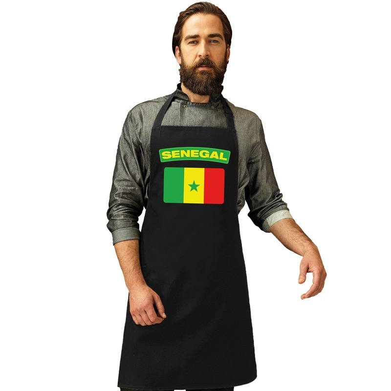 Senegal vlag barbecueschort/ keukenschort zwart volwassenen