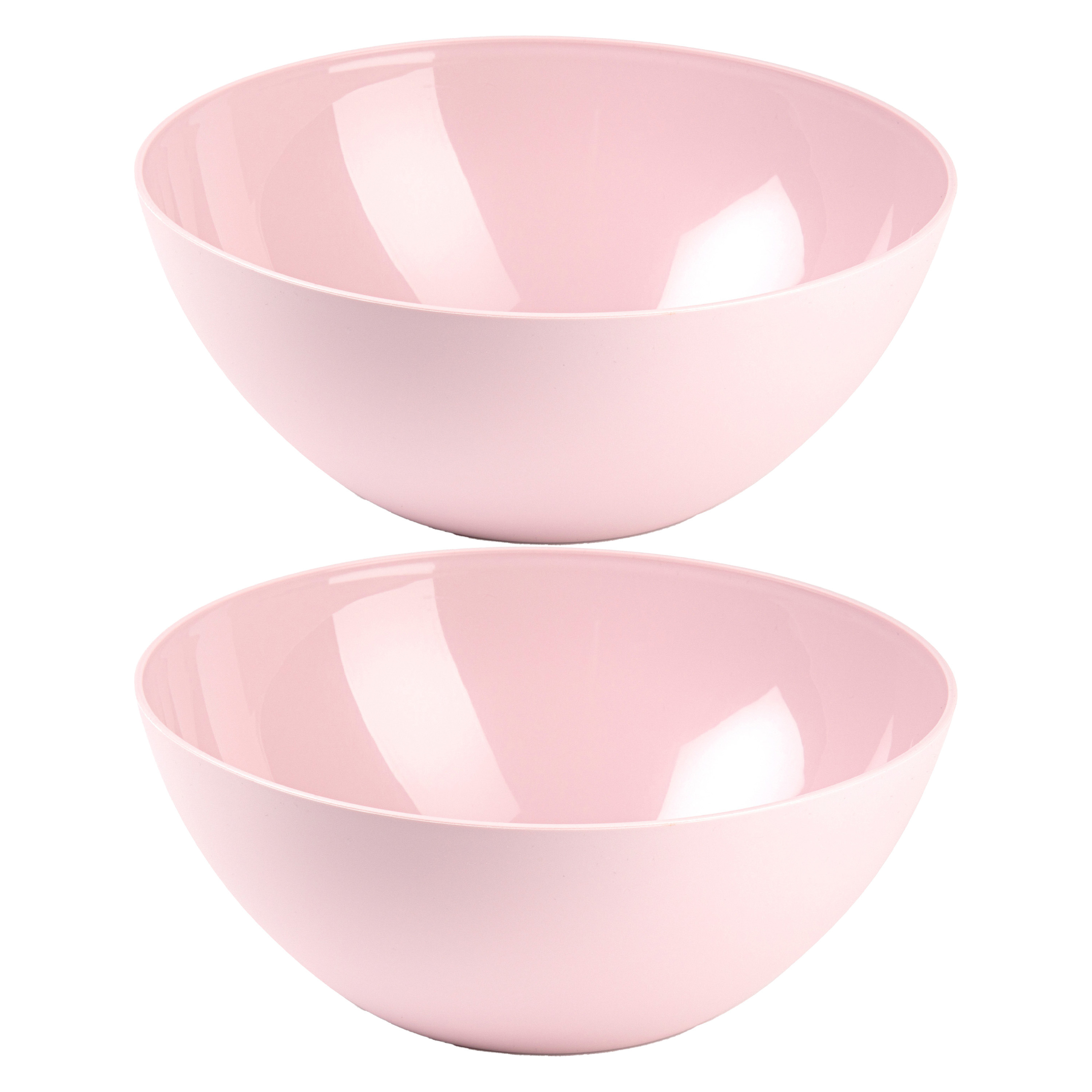 Serveerschaal-saladeschaal 2x stuks D23 x H10 cm kunststof roze