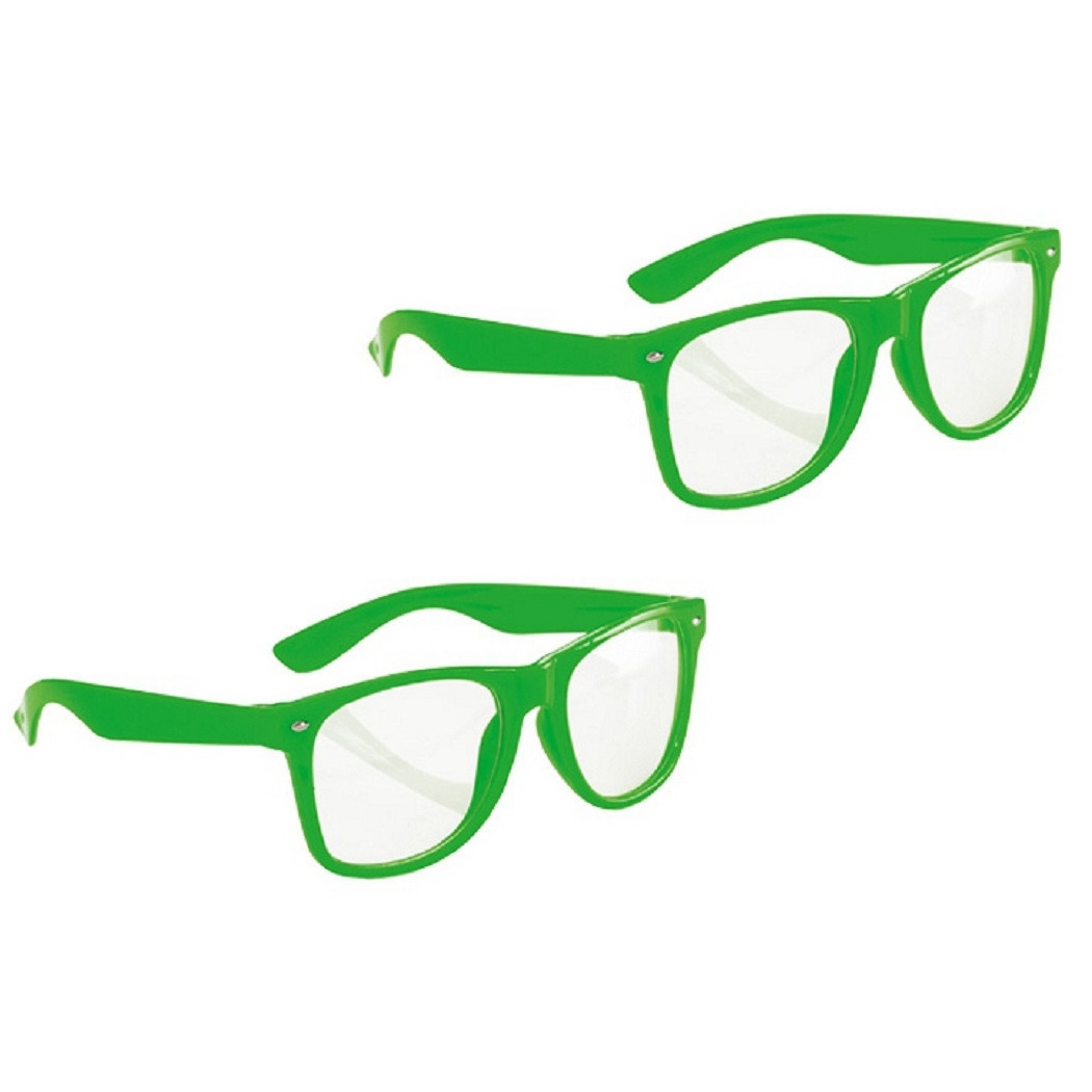 Set van 10x stuks neon verkleed brillen groen