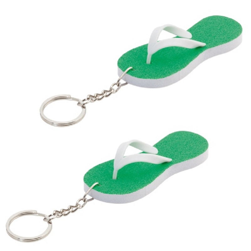 Set van 10x stuks sleutelhangers teenslippers 8 cm groen