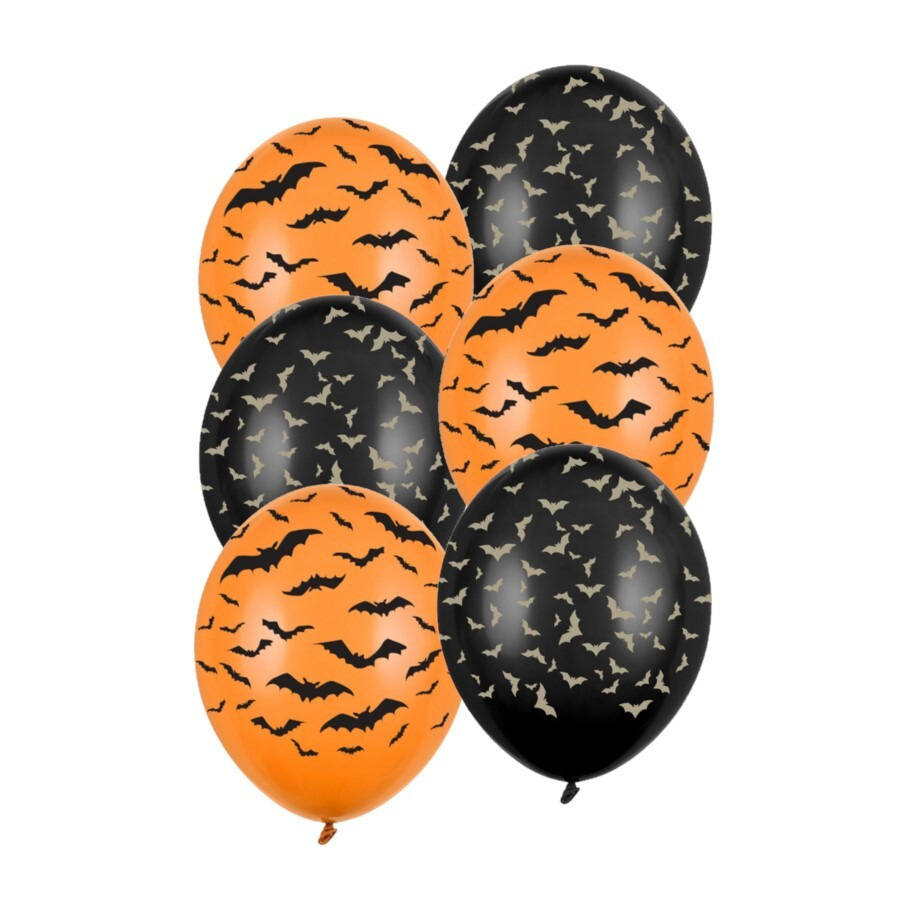 Set van 12x Halloween ballonnen vleermuis print zwart en oranje