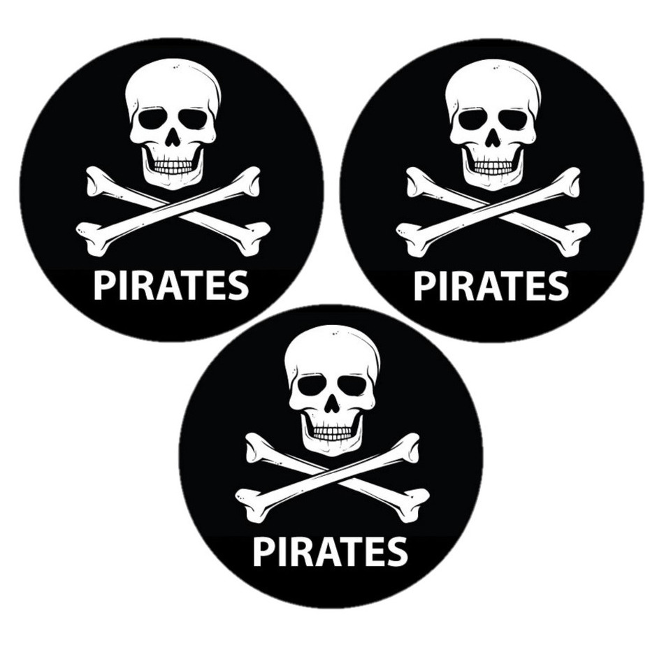 Set van 12x stuks zwarte piraten thema deur-muur sticker 14,8 cm rond
