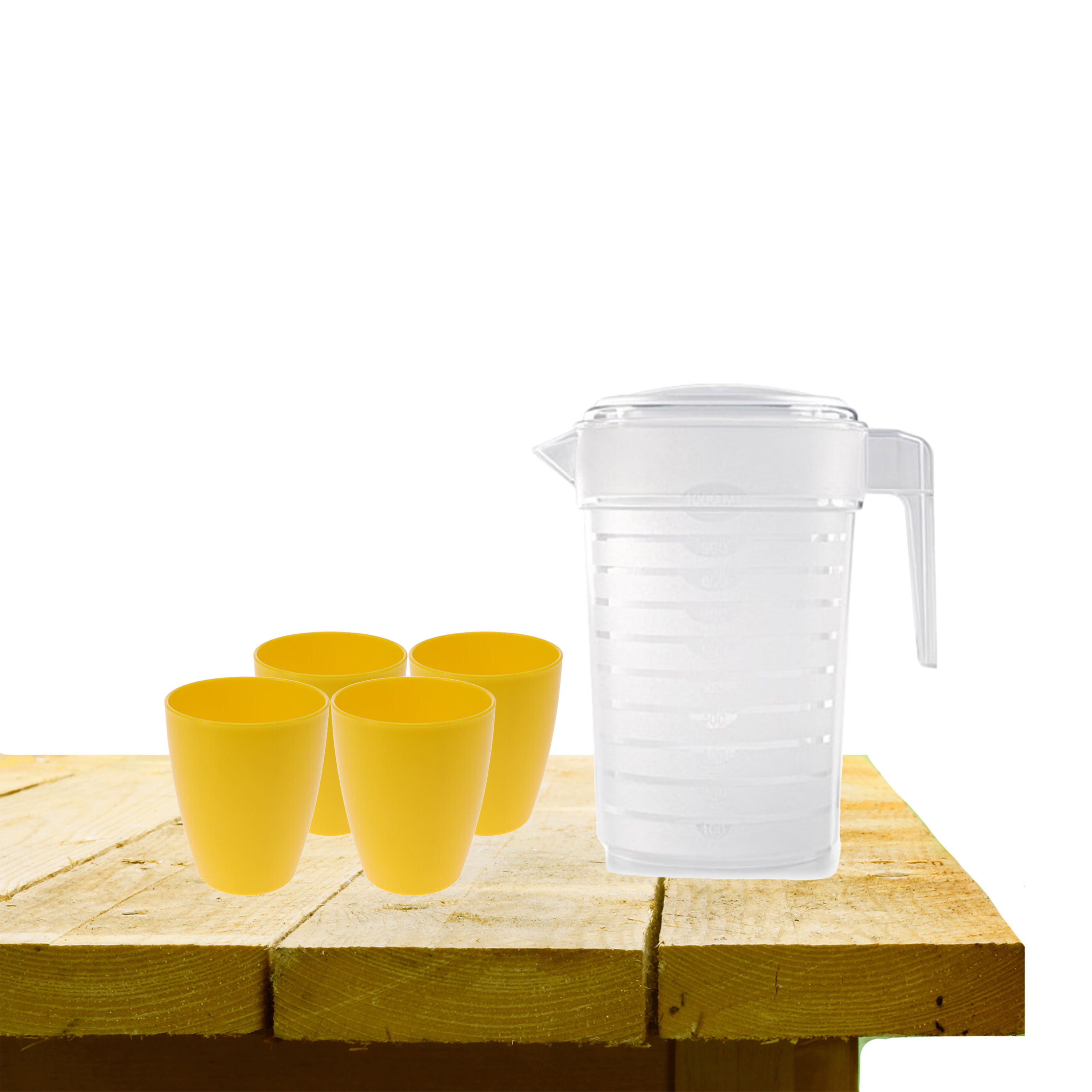 Set van 1x waterkan 1 liter met 4x drinkbekers kunststof geel