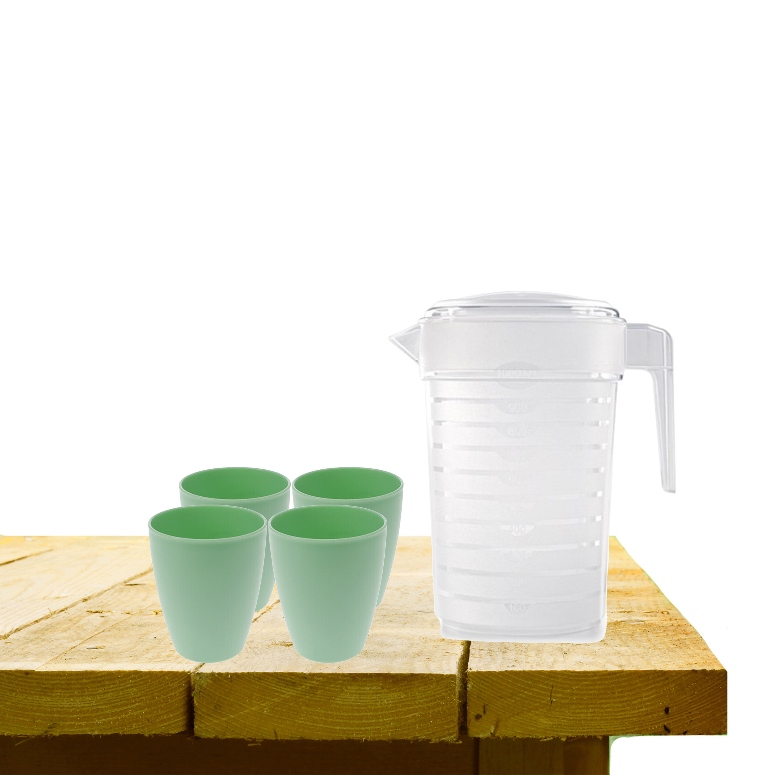 Forte Plastics Set van 1x waterkan 1 liter met 4x drinkbekers kunststof groen -