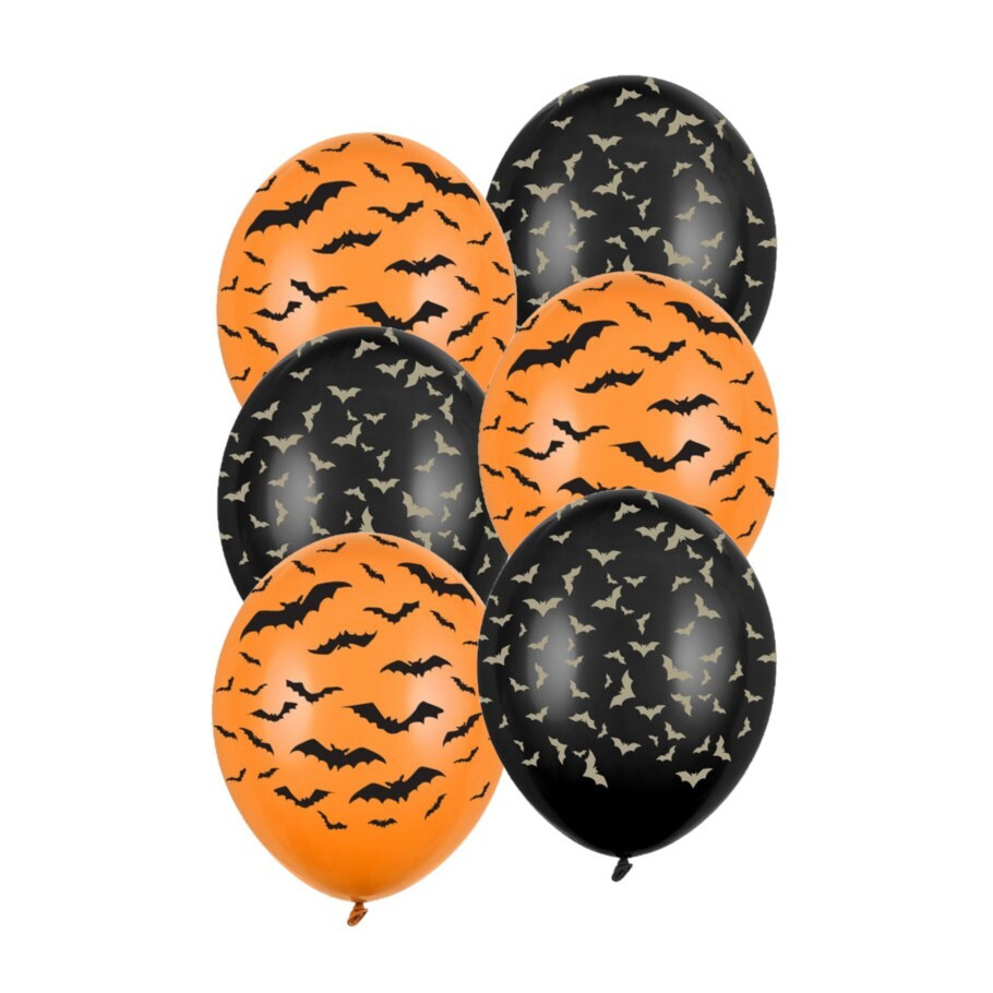 Set van 24x Halloween ballonnen vleermuis print zwart en oranje