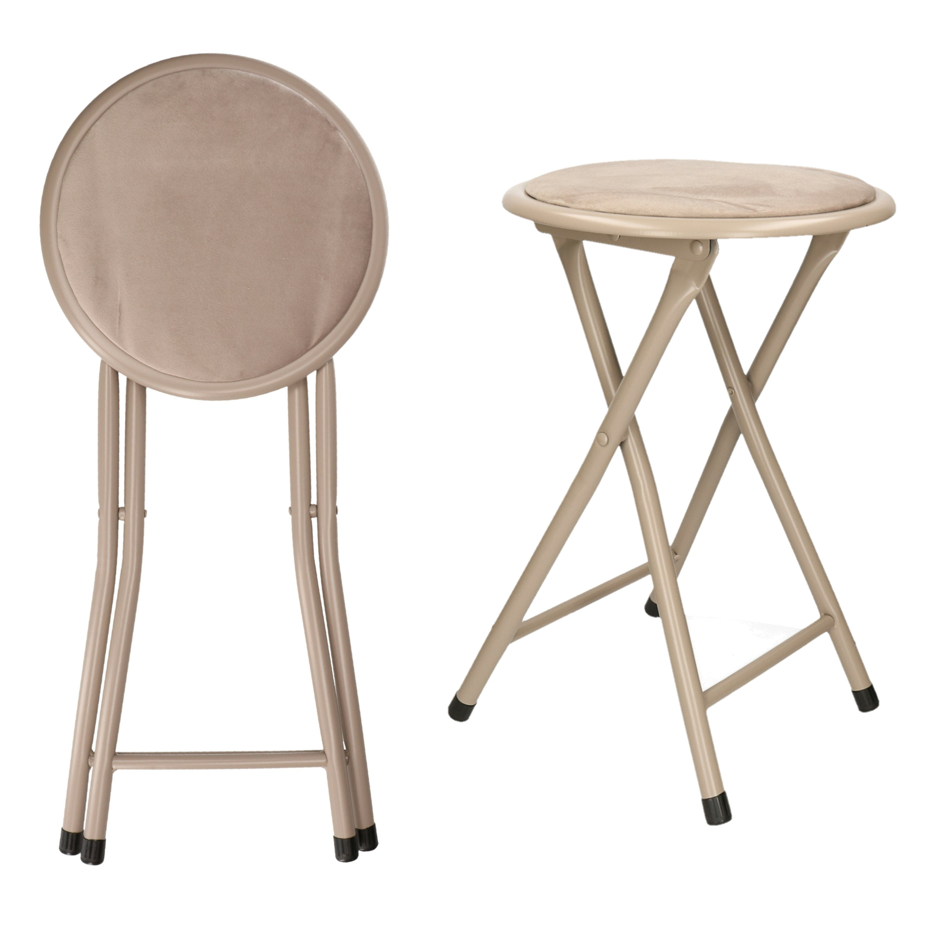 Set van 2x bijzet krukje-stoel Opvouwbaar beige D30 x H45 cm
