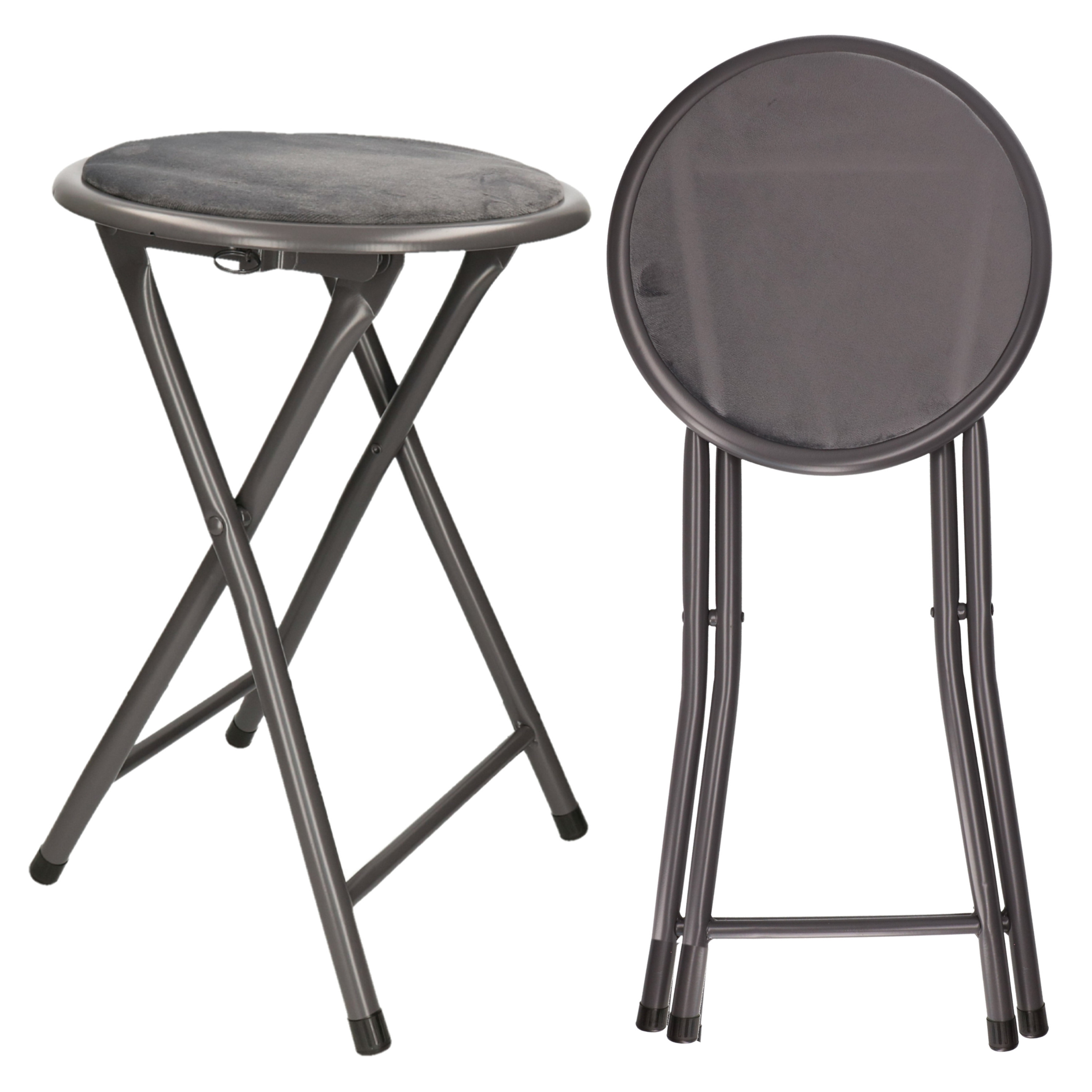 Set van 2x bijzet krukje-stoel Opvouwbaar grijs D30 x H45 cm