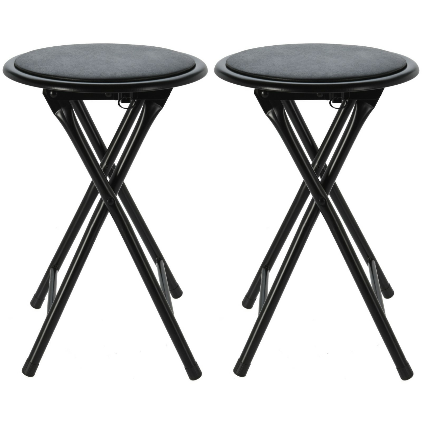 Set van 2x bijzet krukje-stoel Opvouwbaar zwart D30 x H45 cm