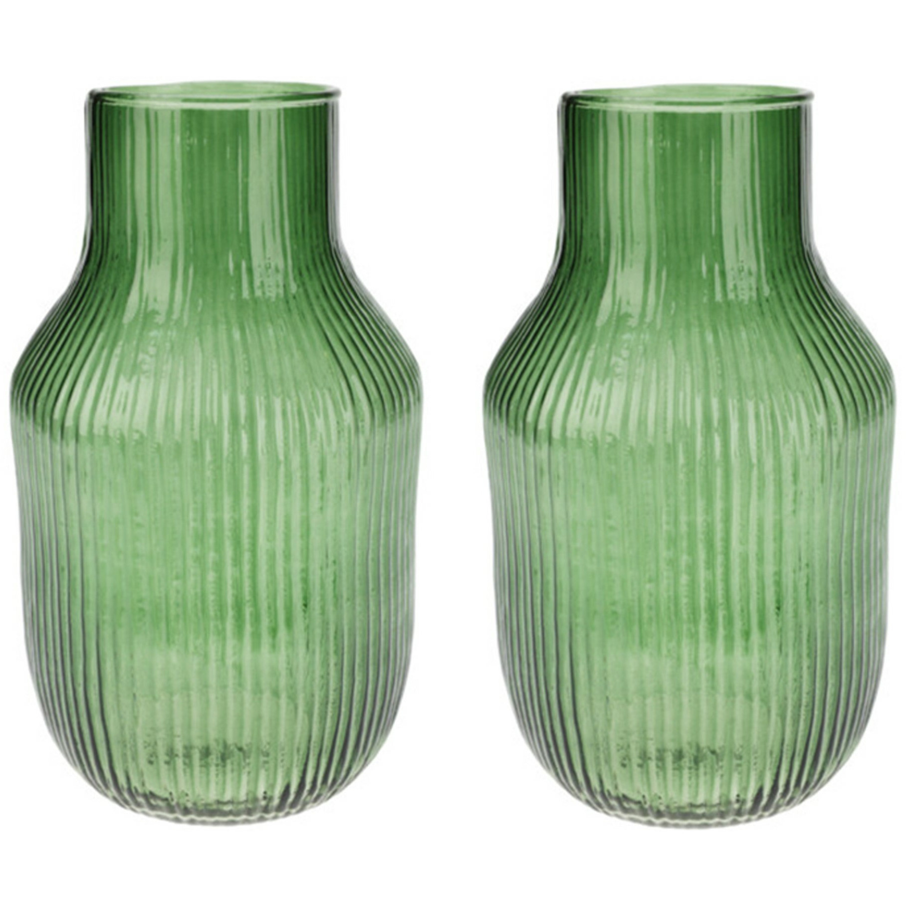 Set van 2x Excellent Houseware glazen vaas-bloemen vazen groen 12 x 23 cm