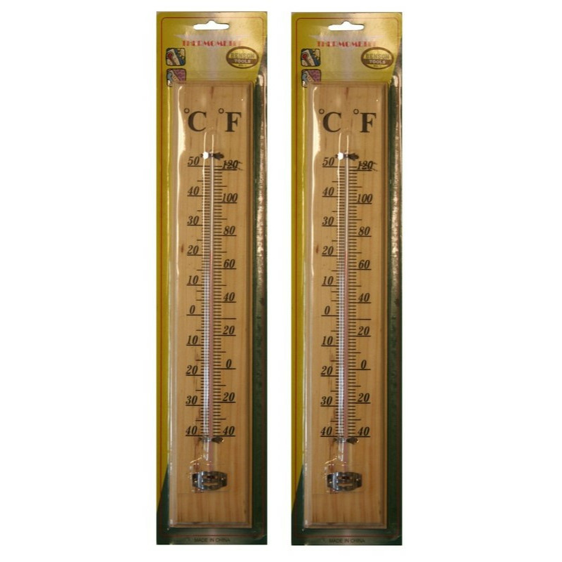Set van 2x houten thermometers voor binnen en buiten 40 cm