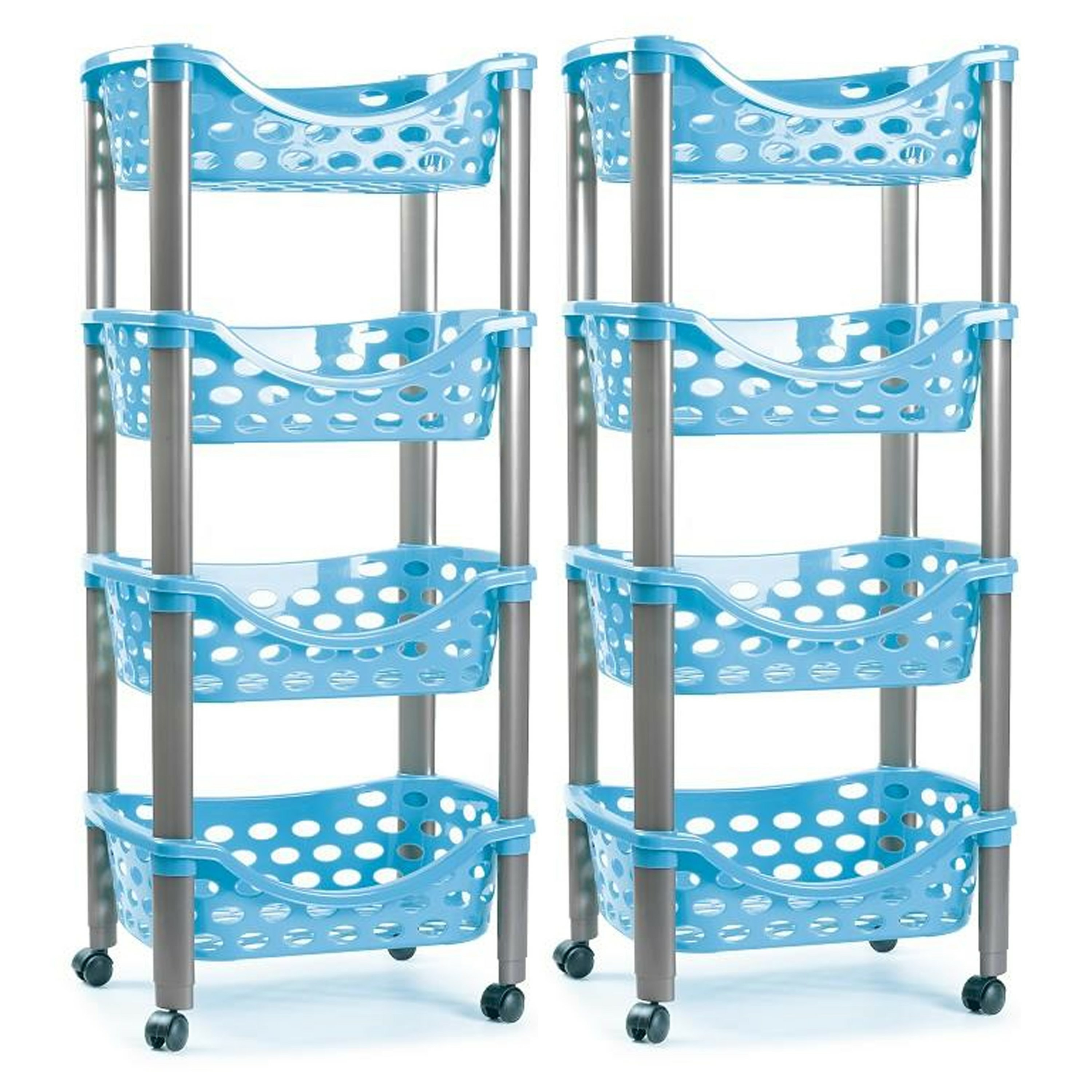 Set van 2x keukentrolley-roltafel 4 laags kunststof blauw 40 x 88 cm