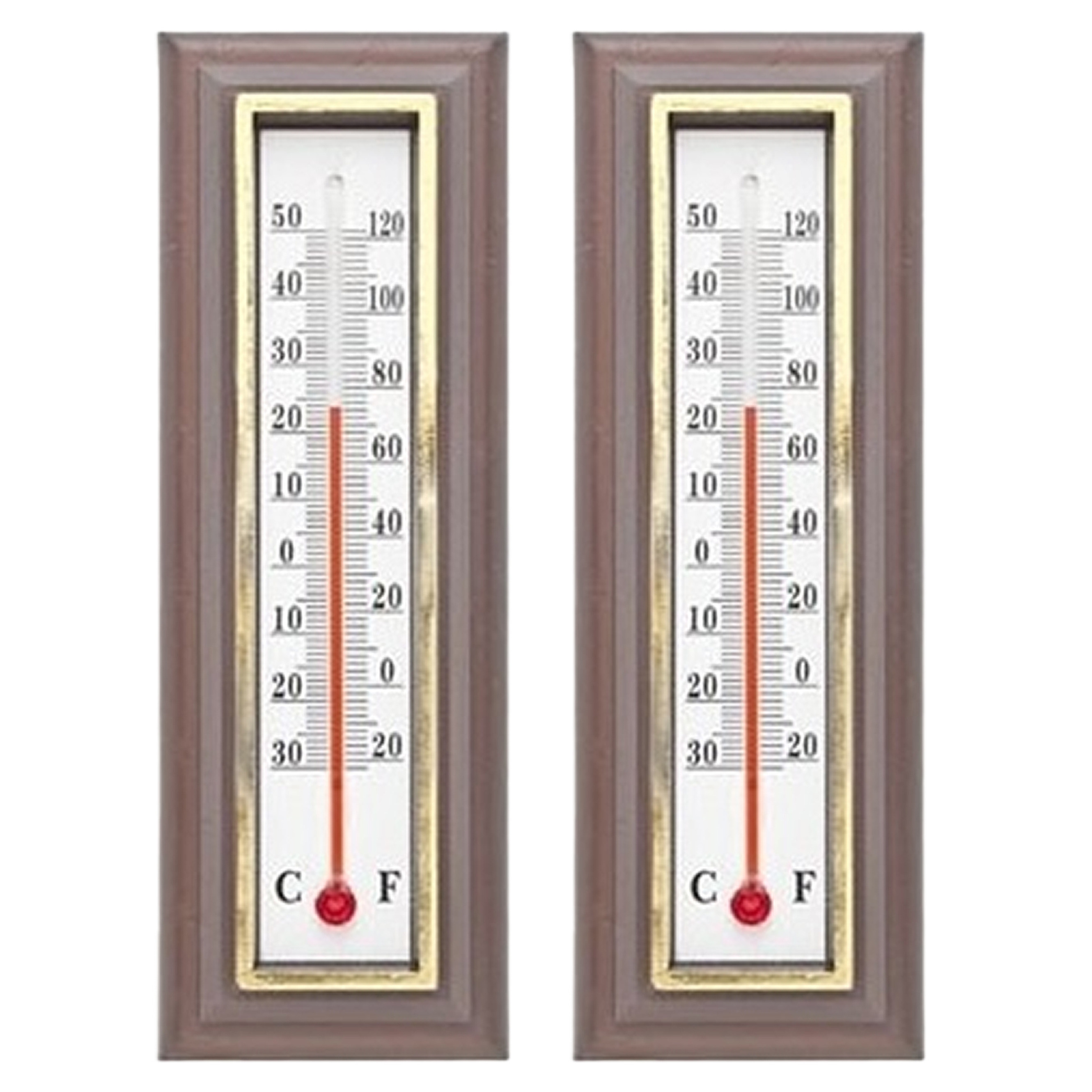 Set van 2x klassieke thermometers voor binnen en buiten donkerbruin 16 cm