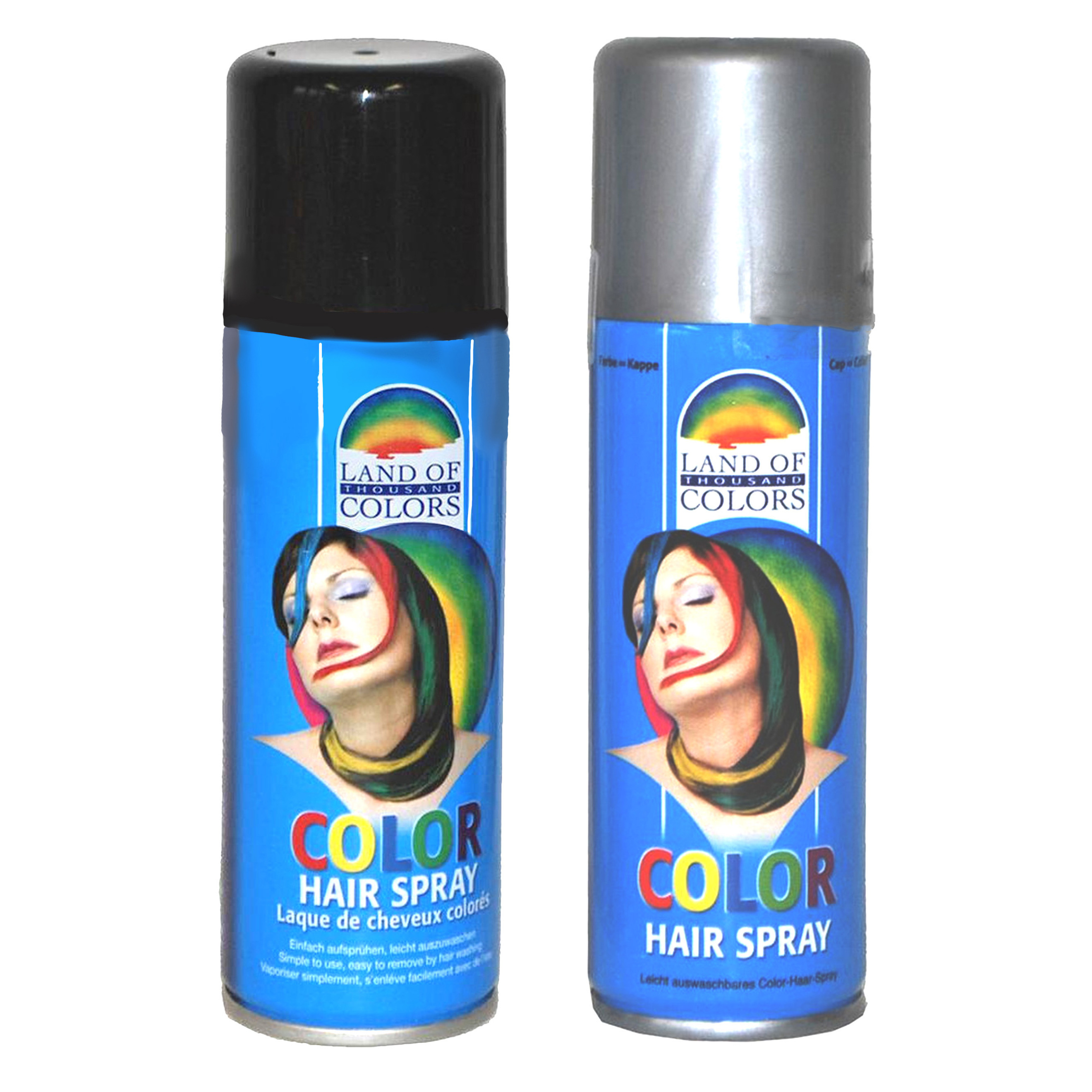 Goodmark haarverf/haarspray set van 2x flacons van 111 ml - Zwart en Zilver - Carnaval verkleed spullen - Haar kleuren