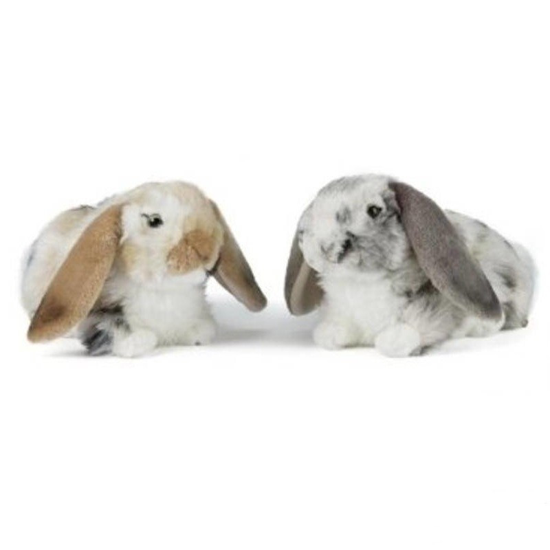 Living Nature Set van 2x luxe pluche hangoor konijnen knuffels 30 cm -