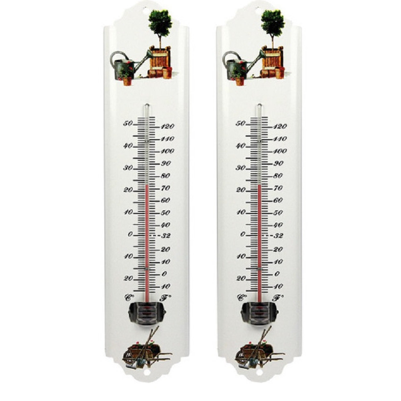 Set van 2x metalen thermometer voor buiten en binnen 30 cm