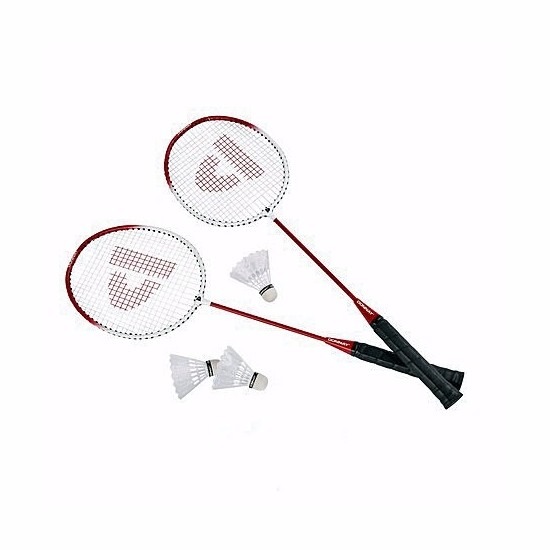 Set van 2x rode badminton rackets met shuttels