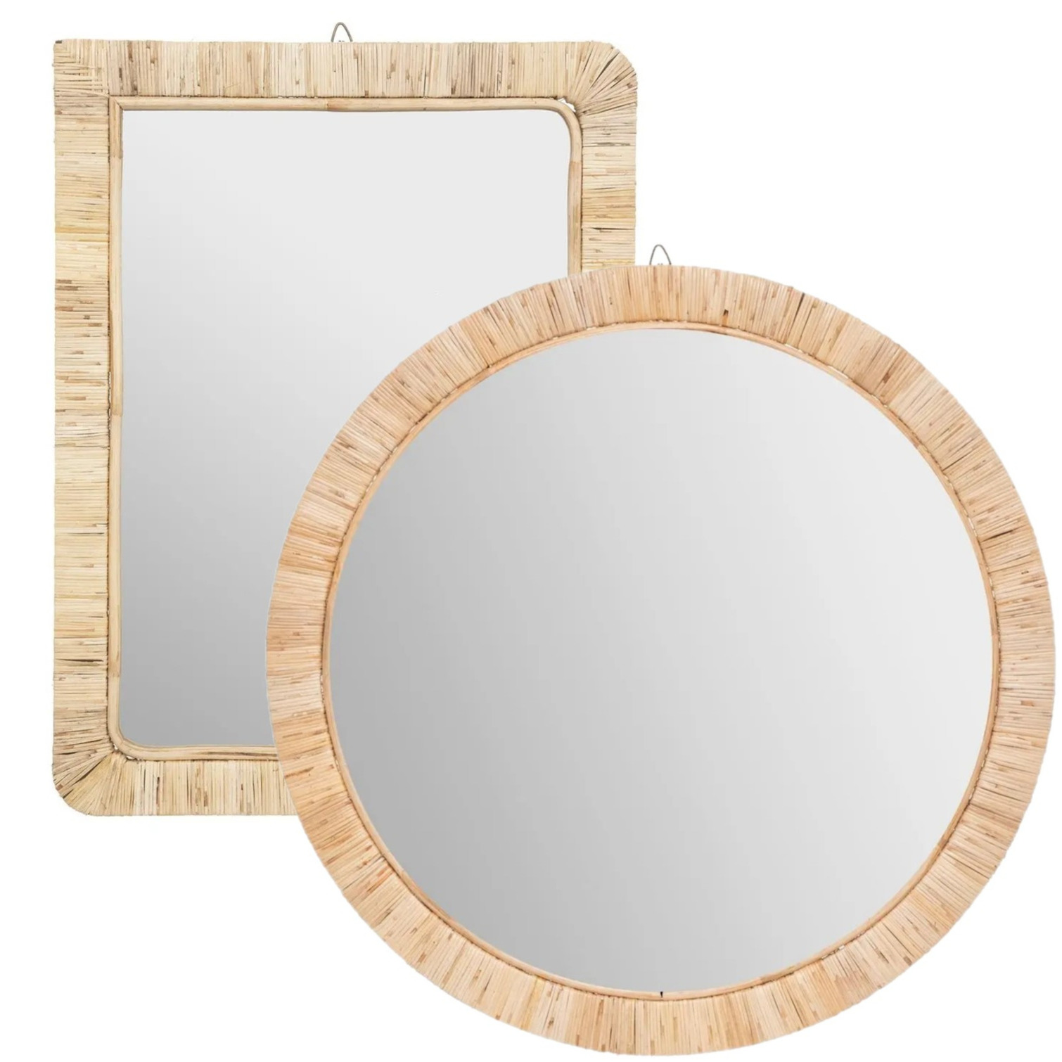 Set van 2x spiegels-wandspiegels rotan beige
