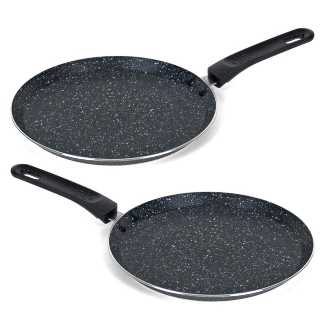 Set van 2x stuks aluminium zwarte pannenkoekenpannen-crepepannen 24 cm met anti-aanbak laag