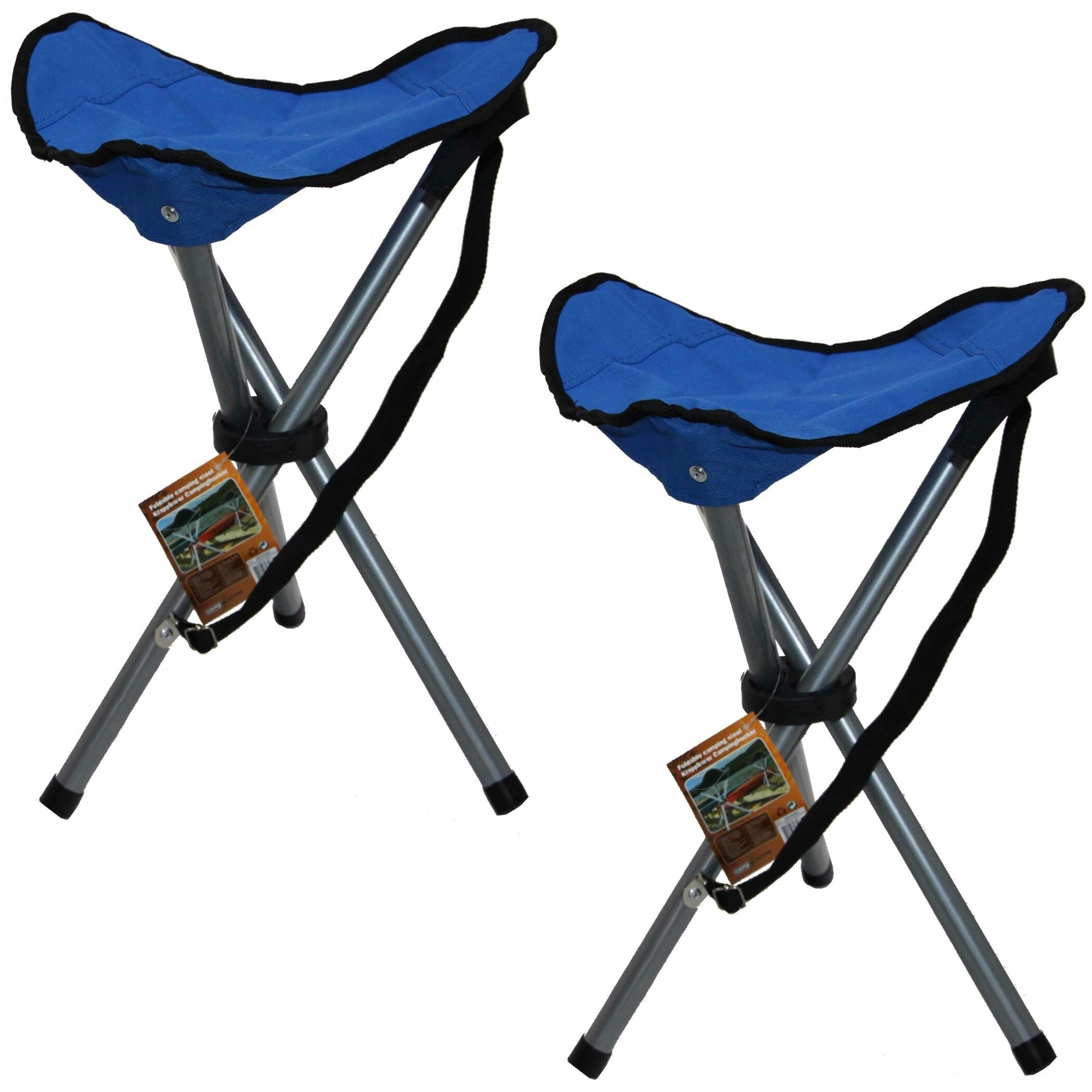 Set van 2x stuks blauwe opvouwbare lichtgewicht campingkrukjes/visserskrukjes 31 x 50 cm - Outdoor/vakantie - Inklapbare stoeltjes