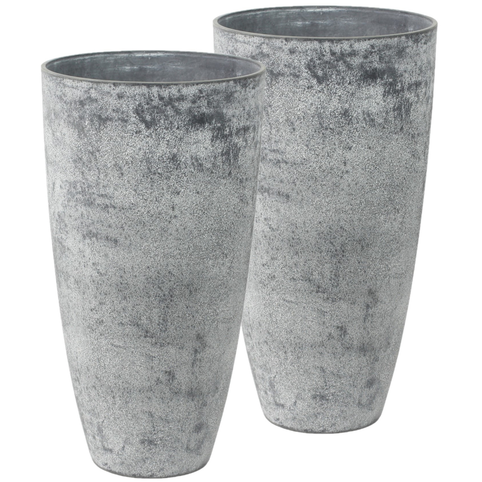 Set van 2x stuks bloempotten-plantenpotten vaas van gerecycled kunststof betongrijs D29 en H50 cm