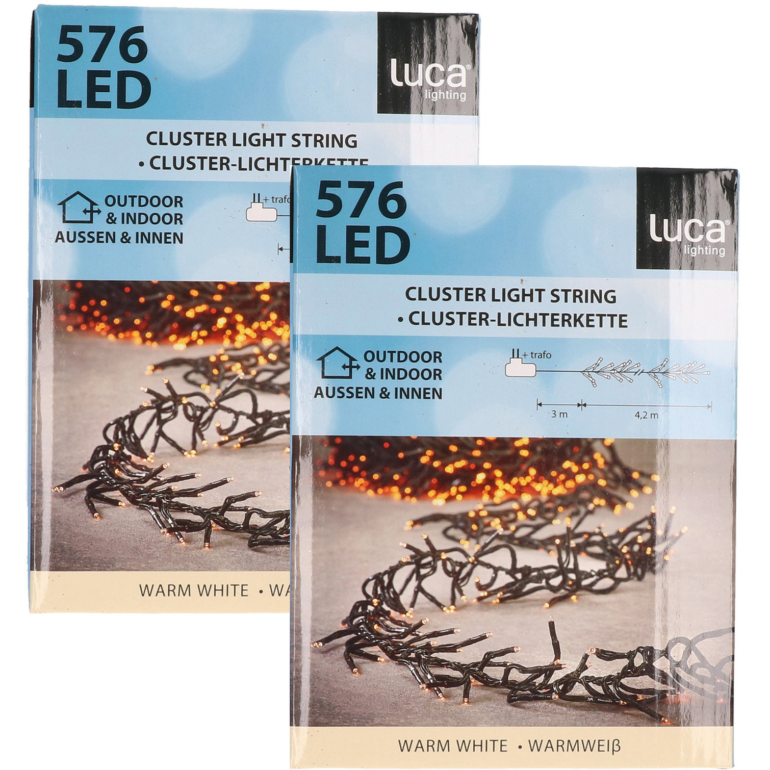 Set van 2x stuks clusterverlichting 576 warm witte lampjes met afstandsbediening 4,2 m