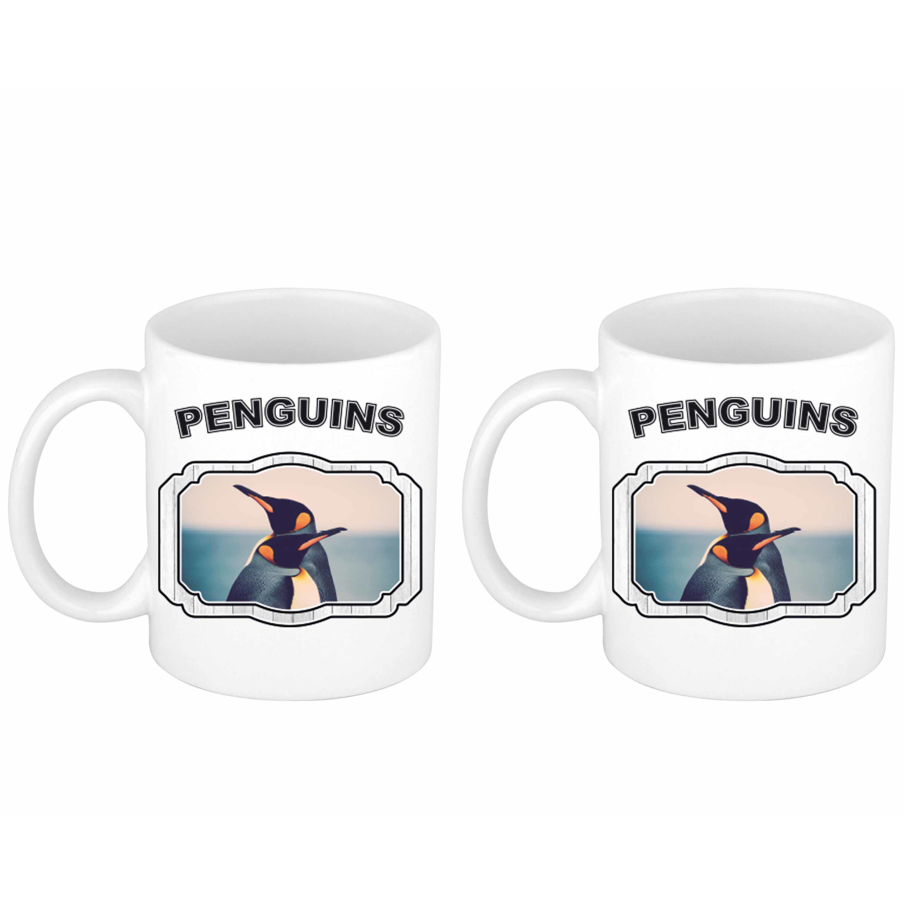 Set van 2x stuks dieren pinguin bekers - penguins/ pinguins mok wit 300 ml