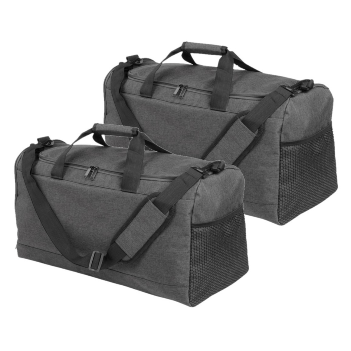 Set van 2x stuks donkergrijze sporttassen-weekendtassen met schoenenvak 54 cm