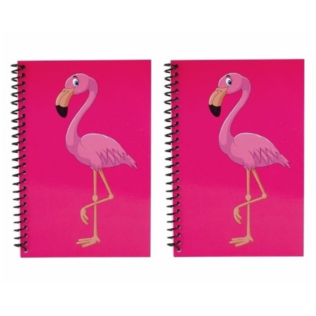 Set van 2x stuks flamingo notitieboekjes-schriftjes roze 18cm