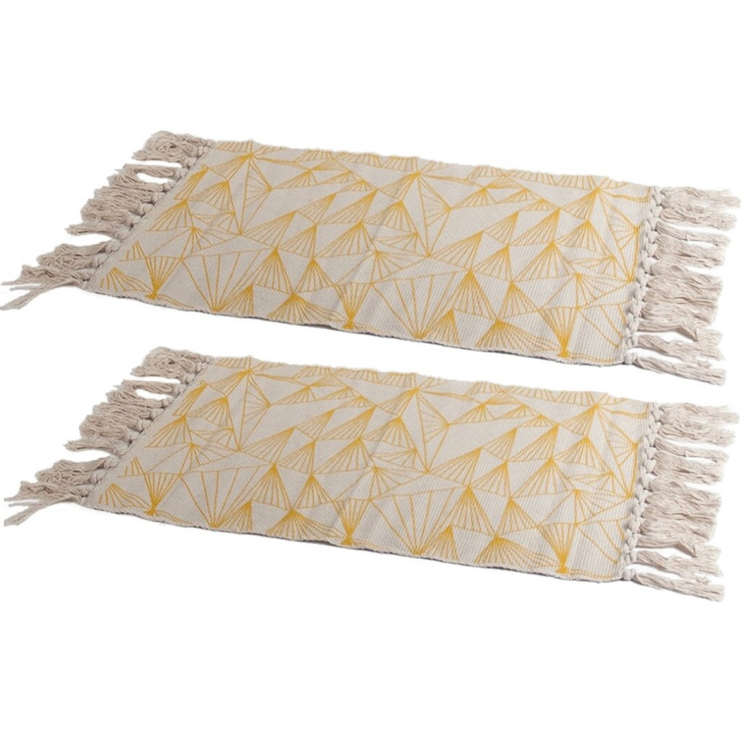 Set van 2x stuks gele-naturel hammam stijl badmat 45 x 70 cm rechthoekig