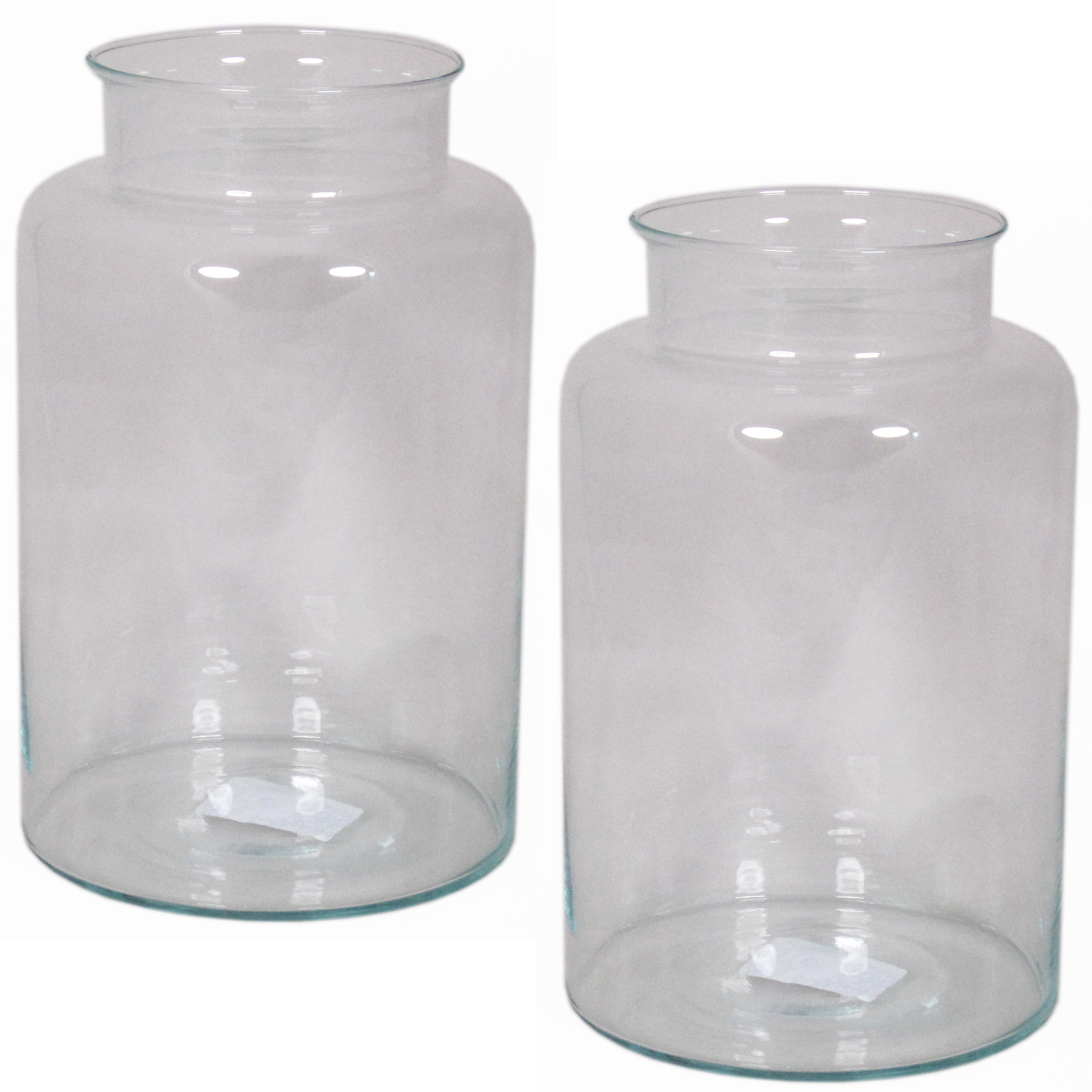 Set van 2x stuks glazen melkbus vaas-vazen 11 liter smalle hals 19 x 35 cm