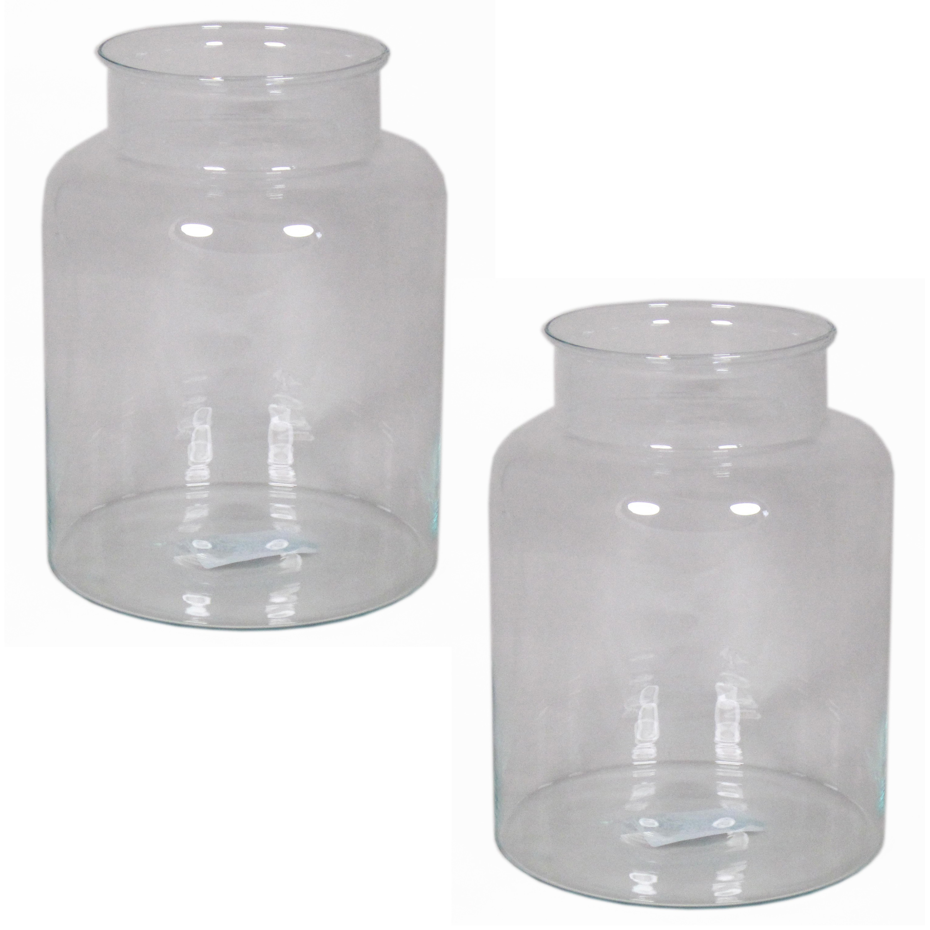 Set van 2x stuks glazen melkbus vaas-vazen 8 liter smalle hals 19 x 25 cm
