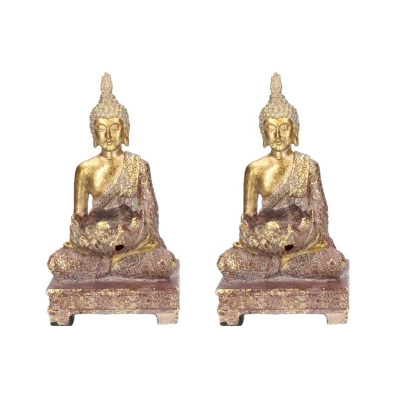 Set van 2x stuks goud boeddha beeldje met waxine-theelicht houder 18 cm
