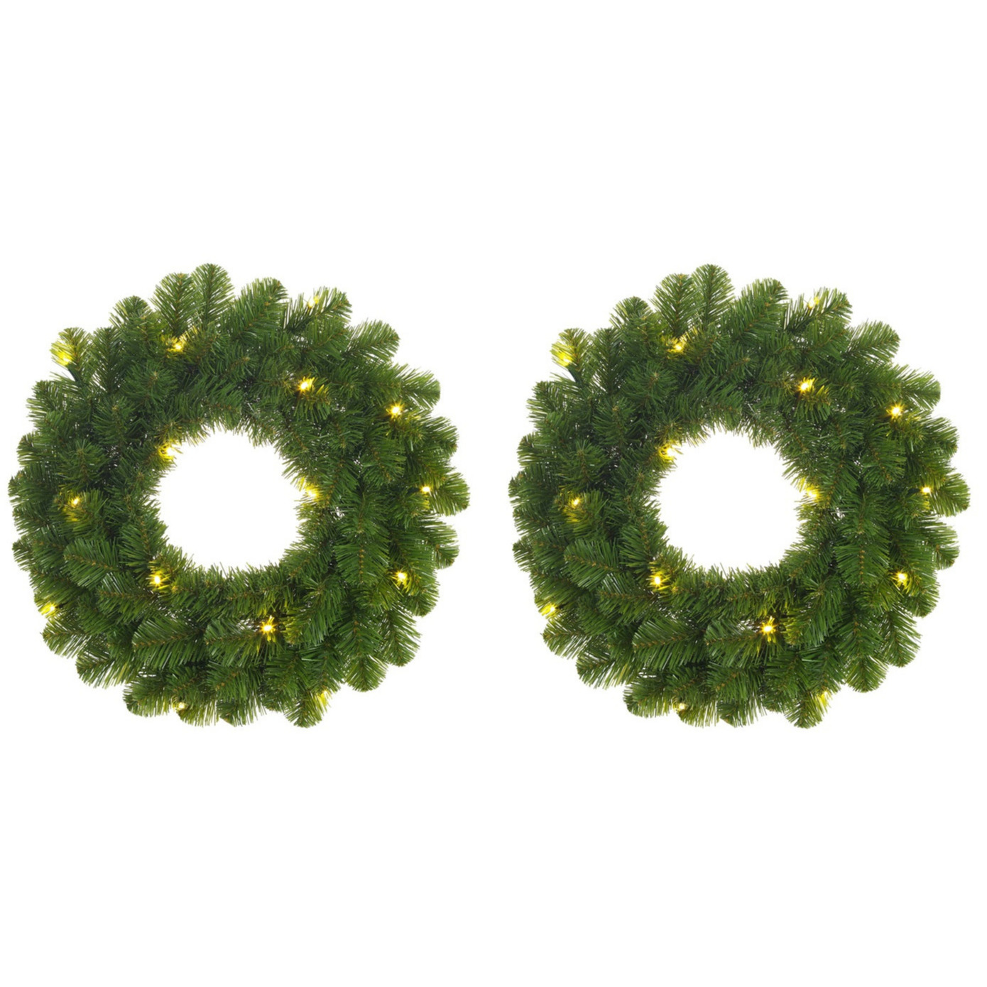 Set van 2x stuks groene verlichte kerstkransen-deurkransen met 30 LEDS 60 cm