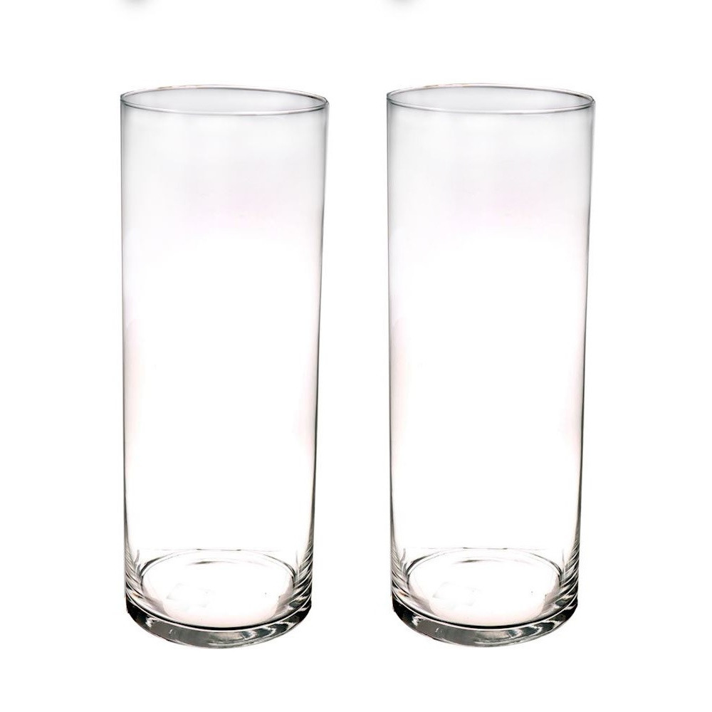 Set van 2x stuks hoge cilinder vazen van glas 40 x 15 cm