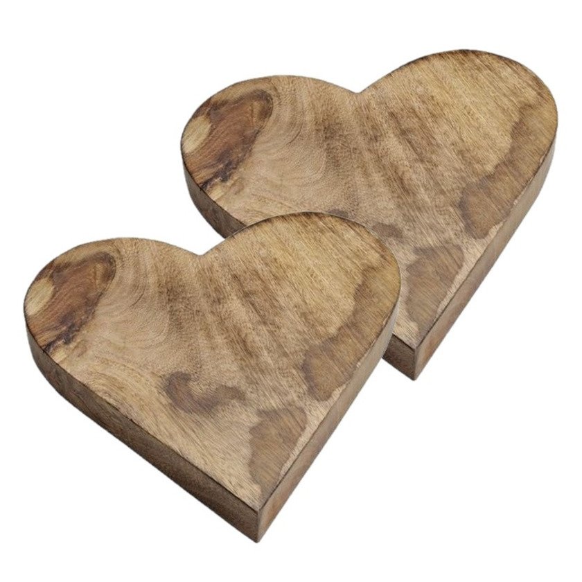 Set van 2x stuks houten serveerplank-dienbladen hartvorm 26 cm