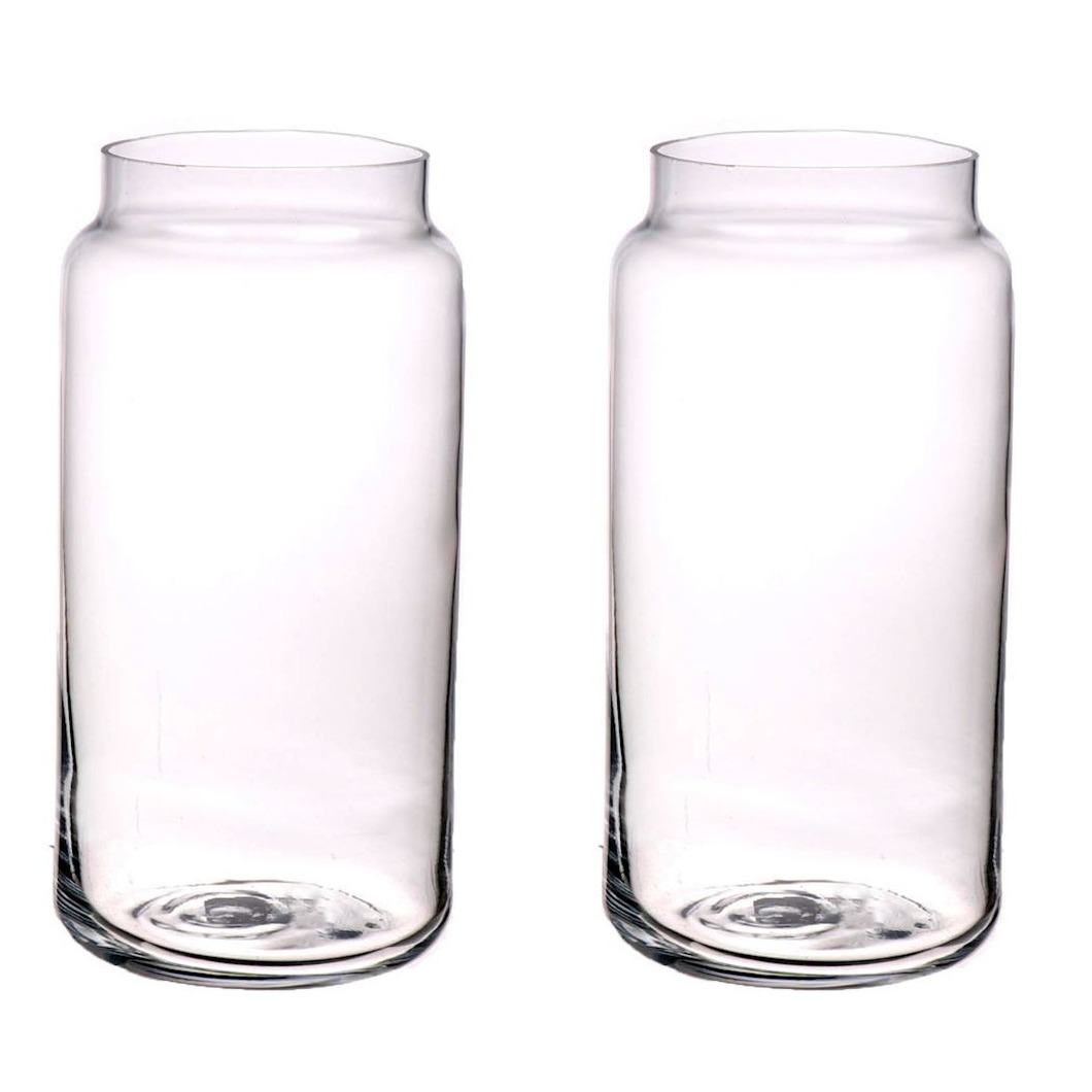 Set van 2x stuks kleine cilinder vazen van glas 20 x 10 cm