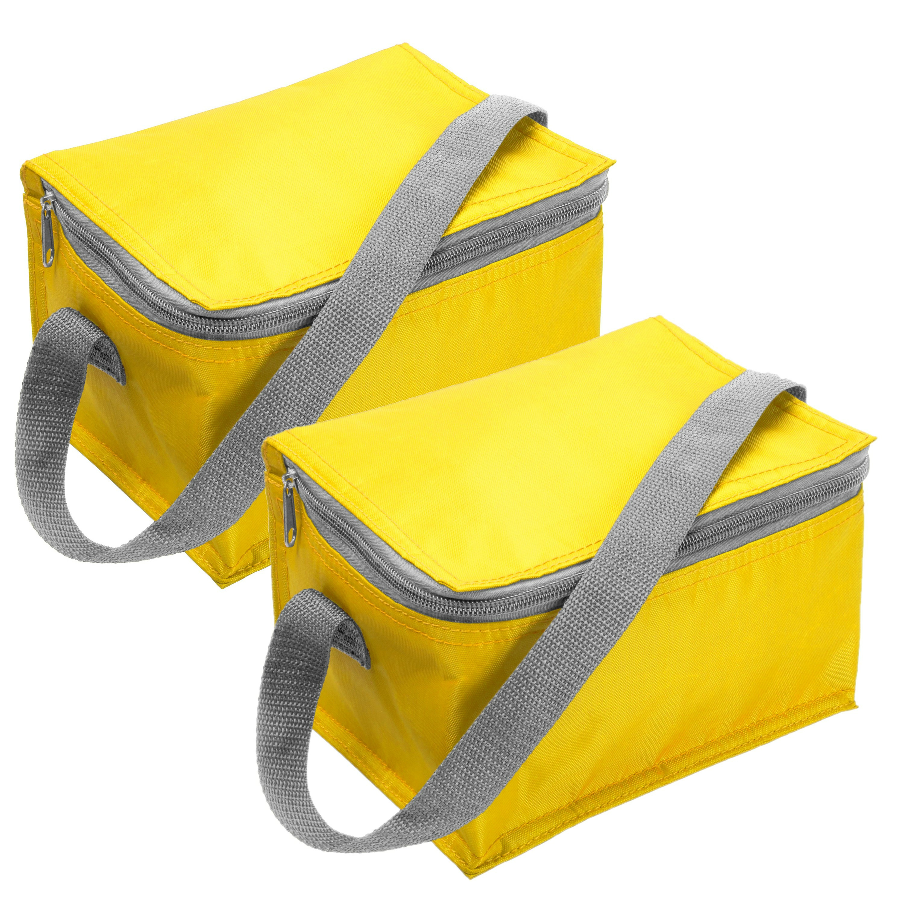 Set van 2x stuks kleine koeltas geel voor 6 blikjes met rits en draagband