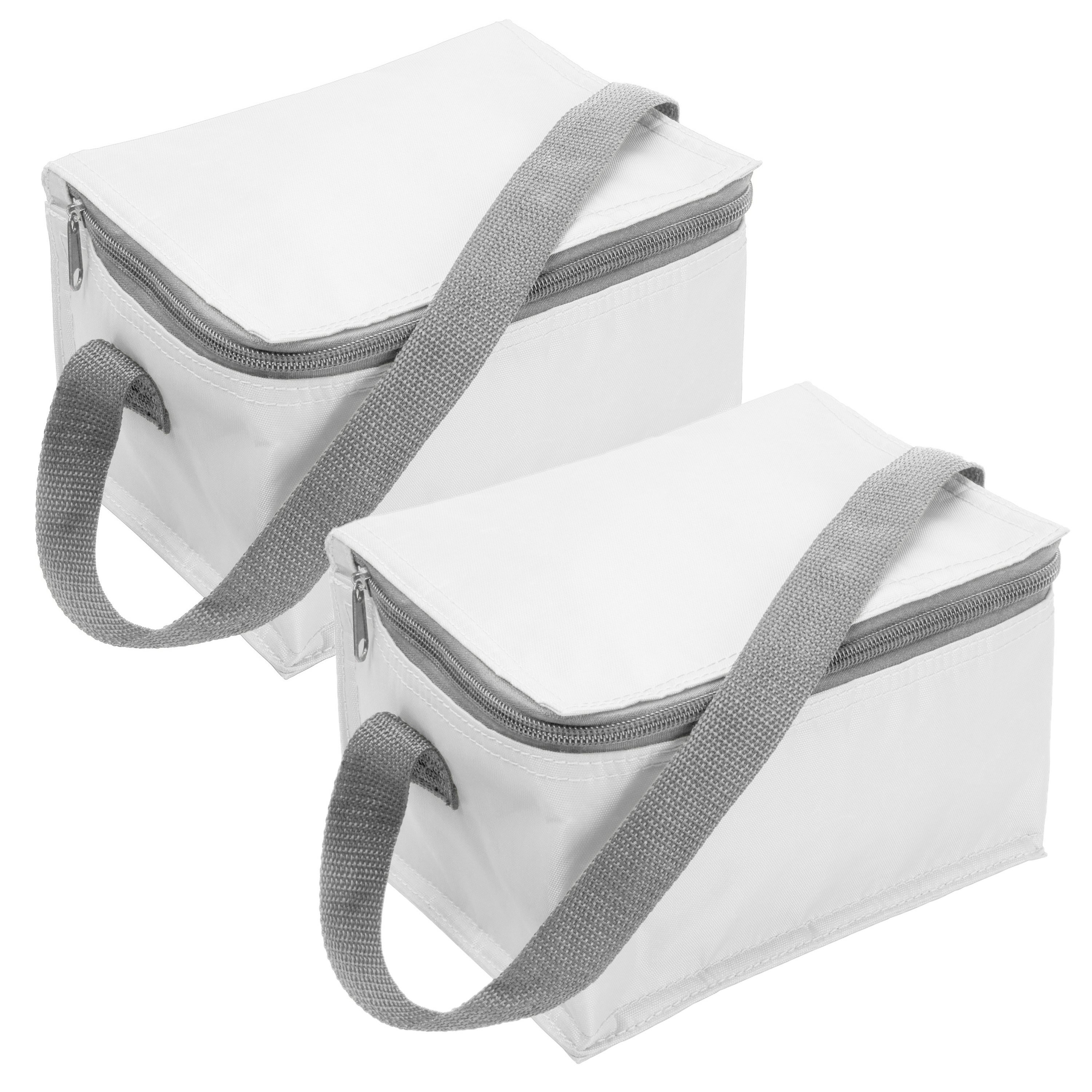 Set van 2x stuks kleine koeltas wit voor 6 blikjes met rits en draagband