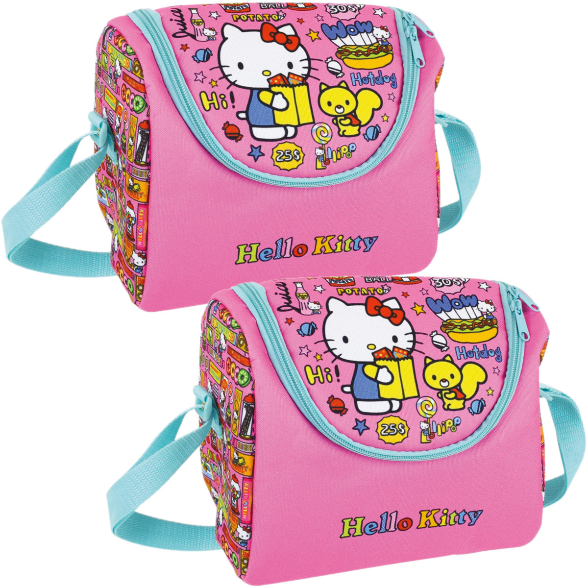 Set van 2x stuks kleine koeltassen voor lunch roze met Hello Kitty print 22 x 18 x 13 cm 5 liter