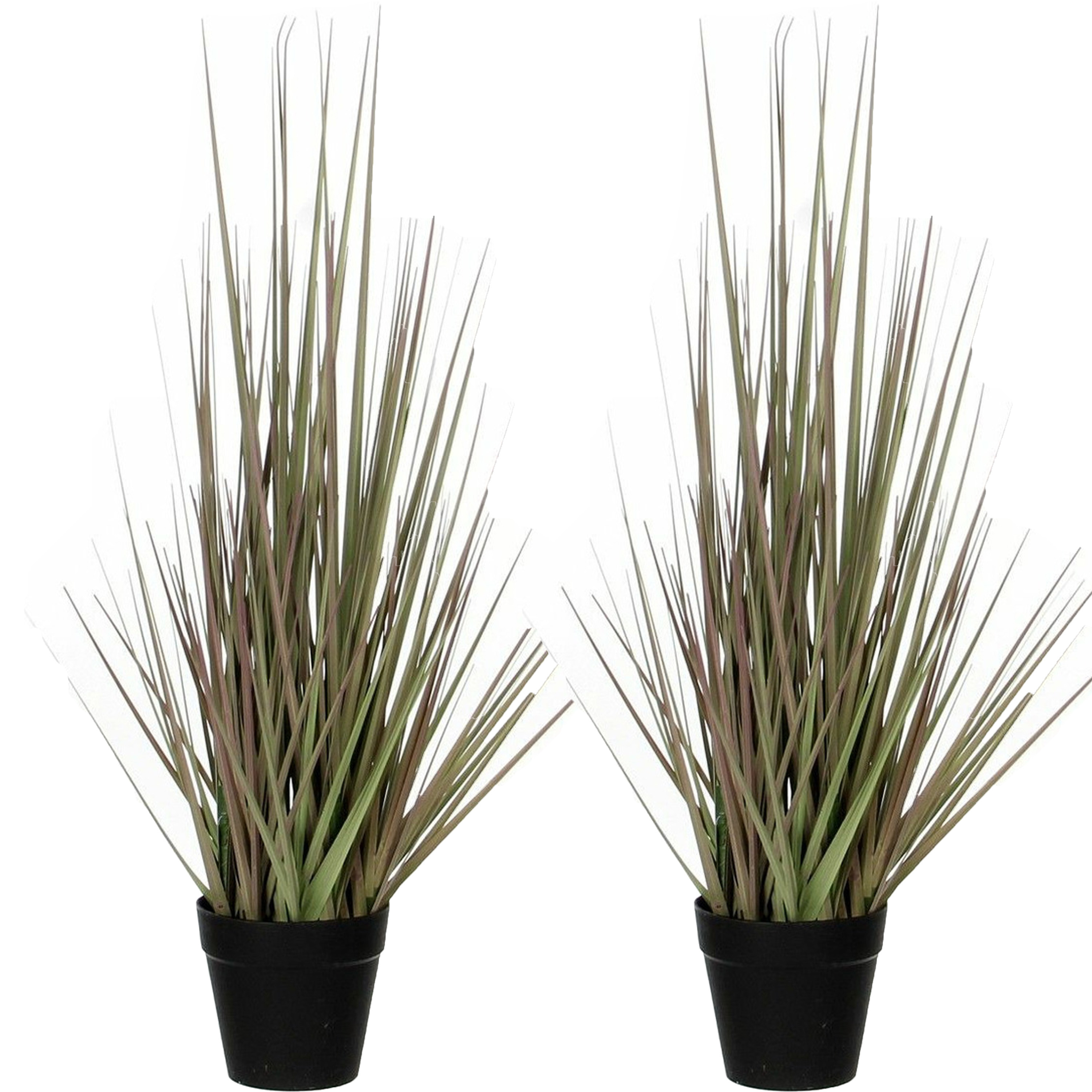 Set van 2x stuks kunstgras-gras kunstplant groen-paars H53 x D30 cm op stevige plug