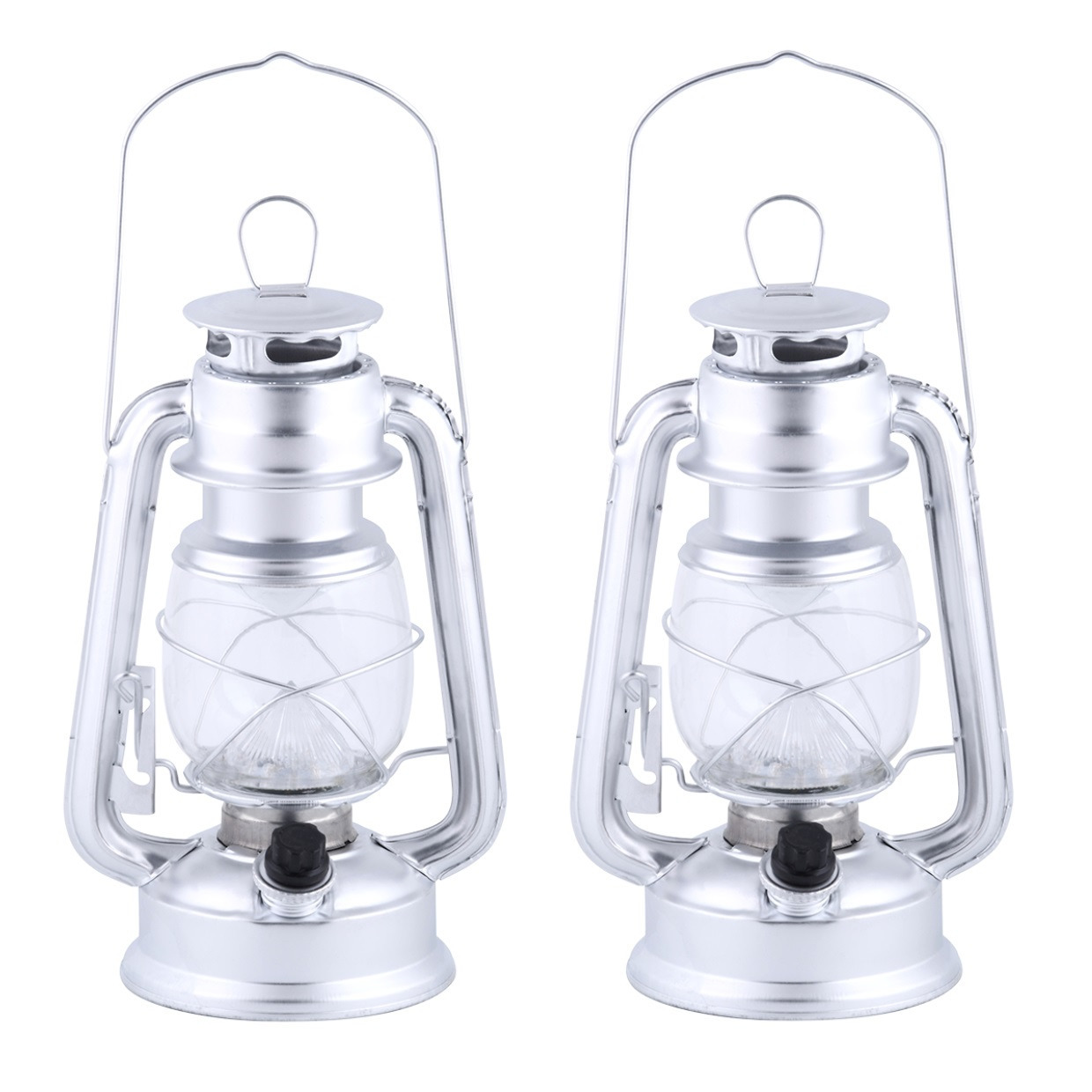 Set van 2x stuks LED lantaarn-windlicht zilver op batterijen 11,5 x 15 x 24 cm