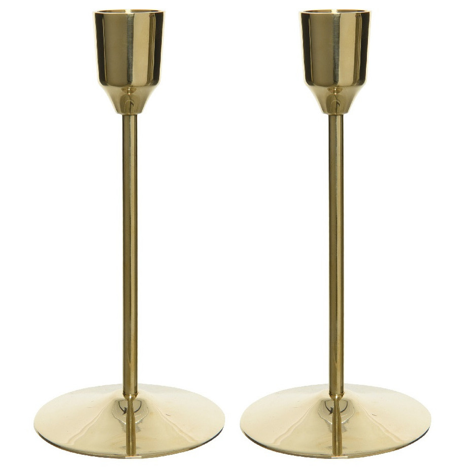 Set van 2x stuks luxe diner kaarsen staande kandelaar aluminium kleur goud 15 cm